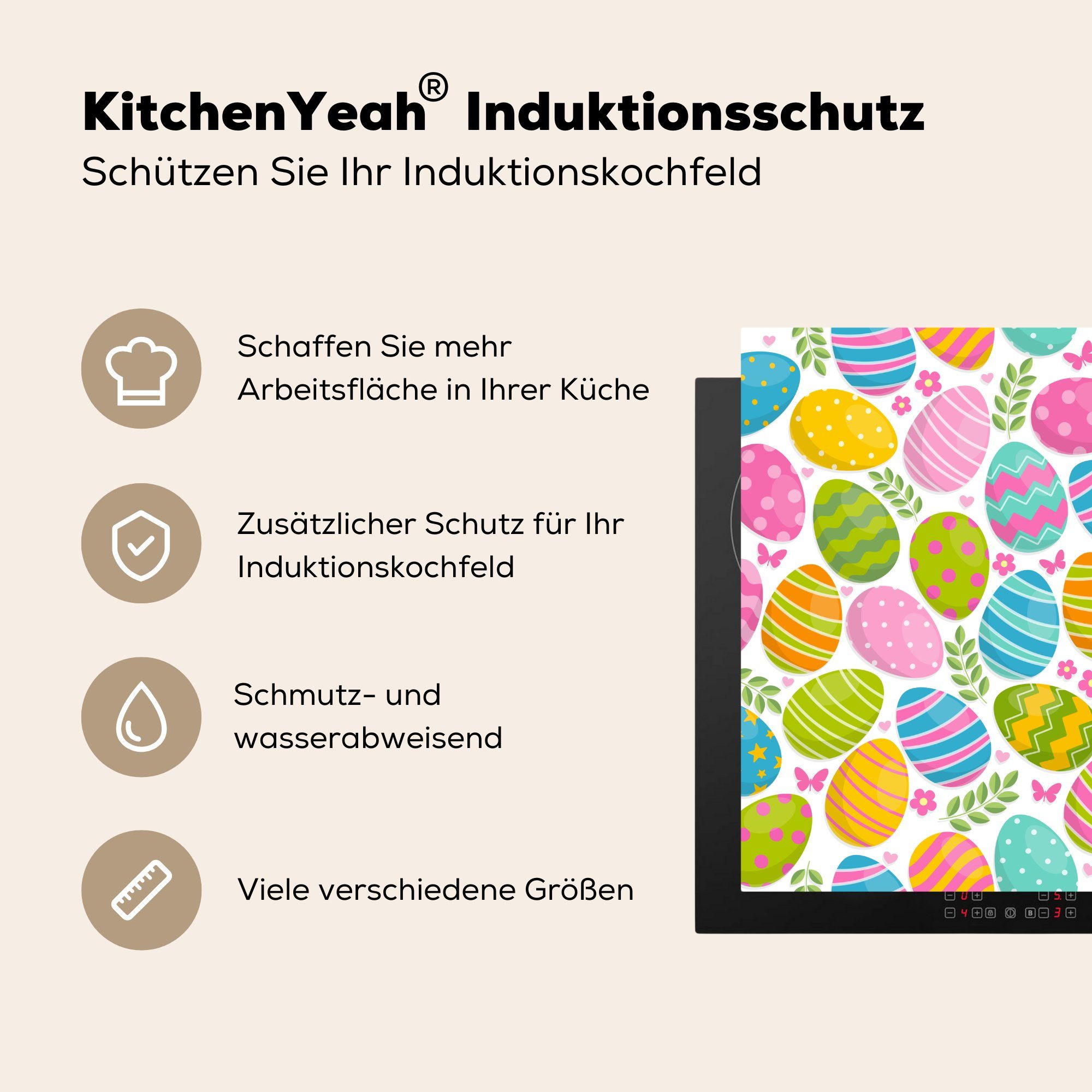 MuchoWow Herdblende-/Abdeckplatte Design - (1 cm, - küche Vinyl, Ostereier, für 78x78 Ceranfeldabdeckung, tlg), Arbeitsplatte Ostern