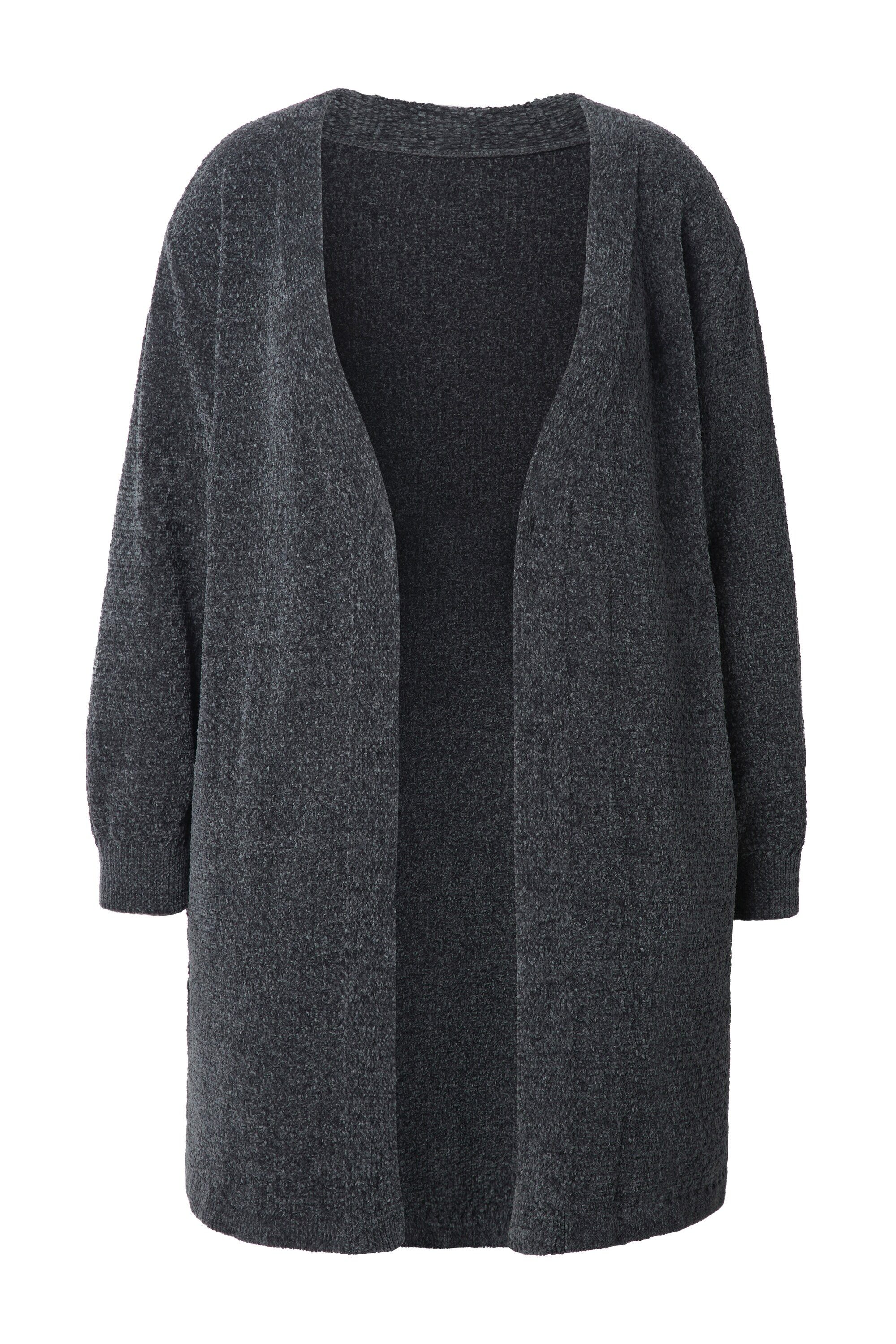 Ulla Popken Strickjacke Chenille-Strickjacke V-Ausschnitt offene Form günstig online kaufen