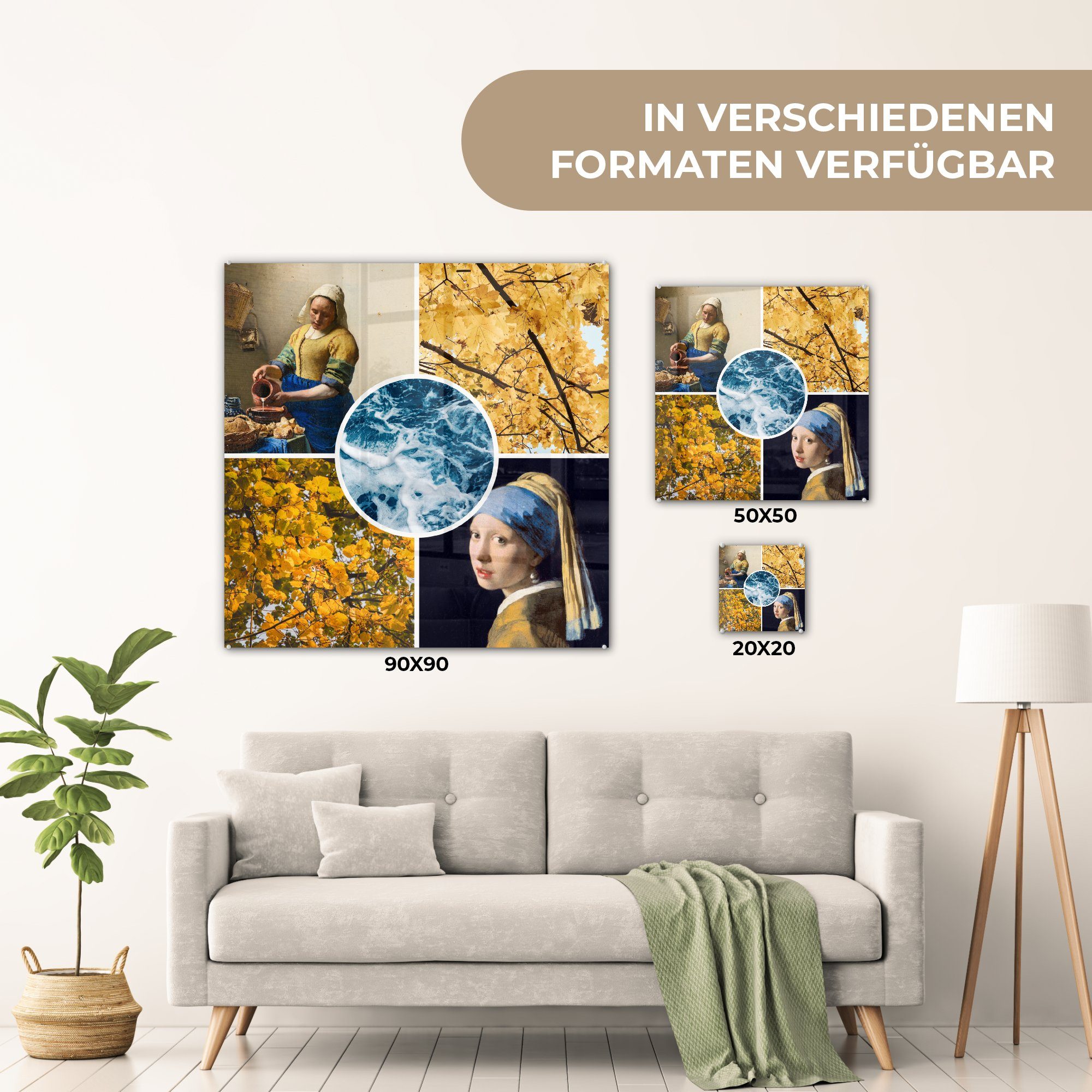Collage St), Foto - Bilder Wanddekoration - Glas Kunst, MuchoWow - - Glasbilder (1 auf Glas Vermeer auf - Wandbild Acrylglasbild