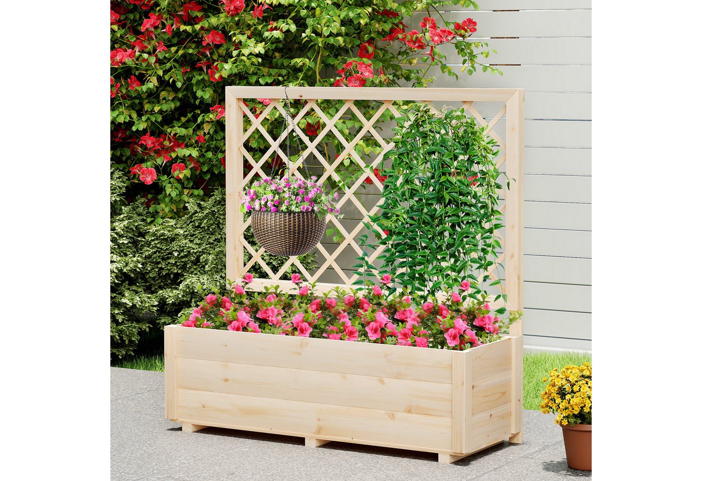 Thumbnail - COSTWAY Blumenkasten (1 St), Hochbeet mit Rankgitter, Pflanzkasten, Blumenkübel, 58x35x101cm