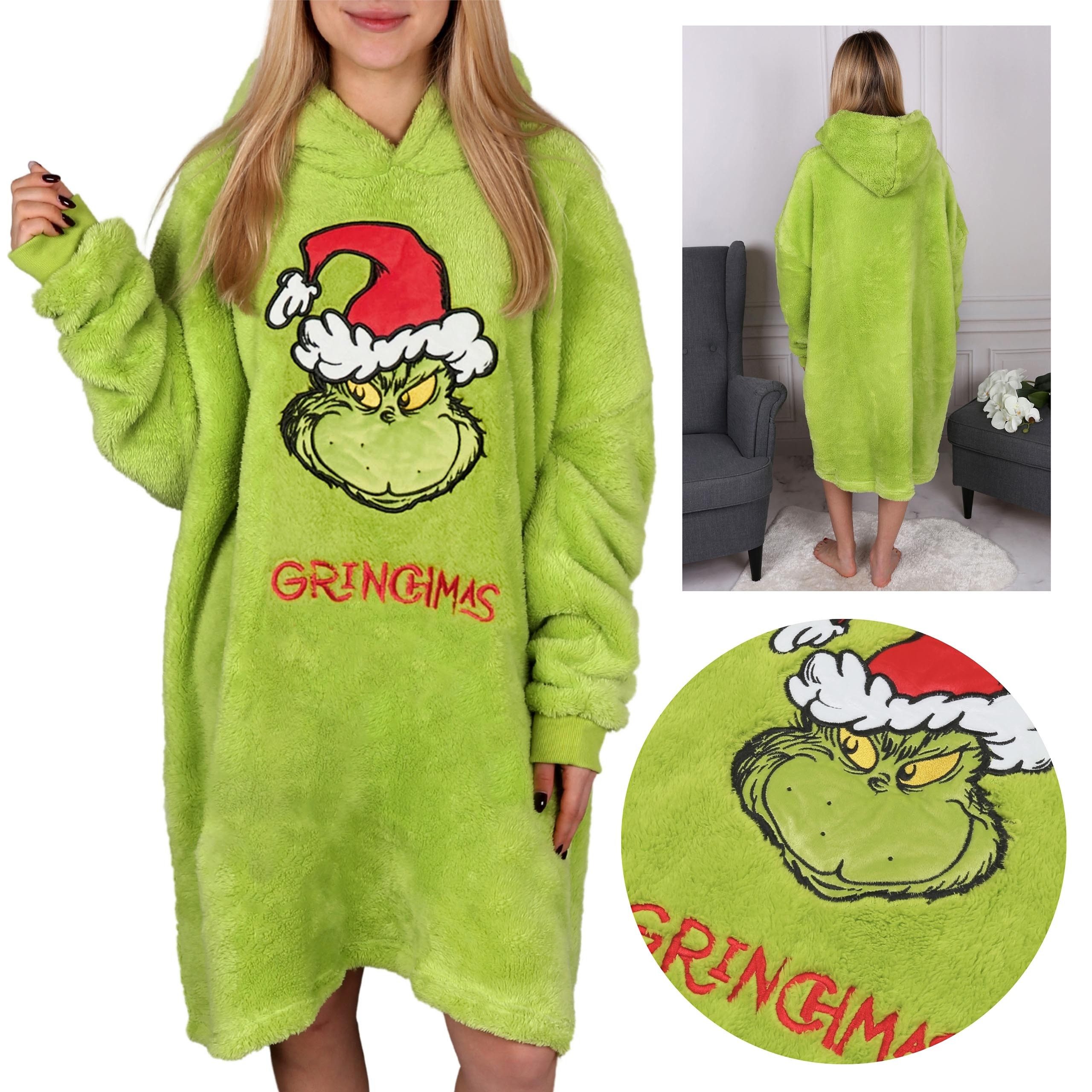 Sarcia.eu Bademantel Grinch Grün, Unisex-Kapuzen-Sweatshirt/Mantel/Decke, Snuddie
