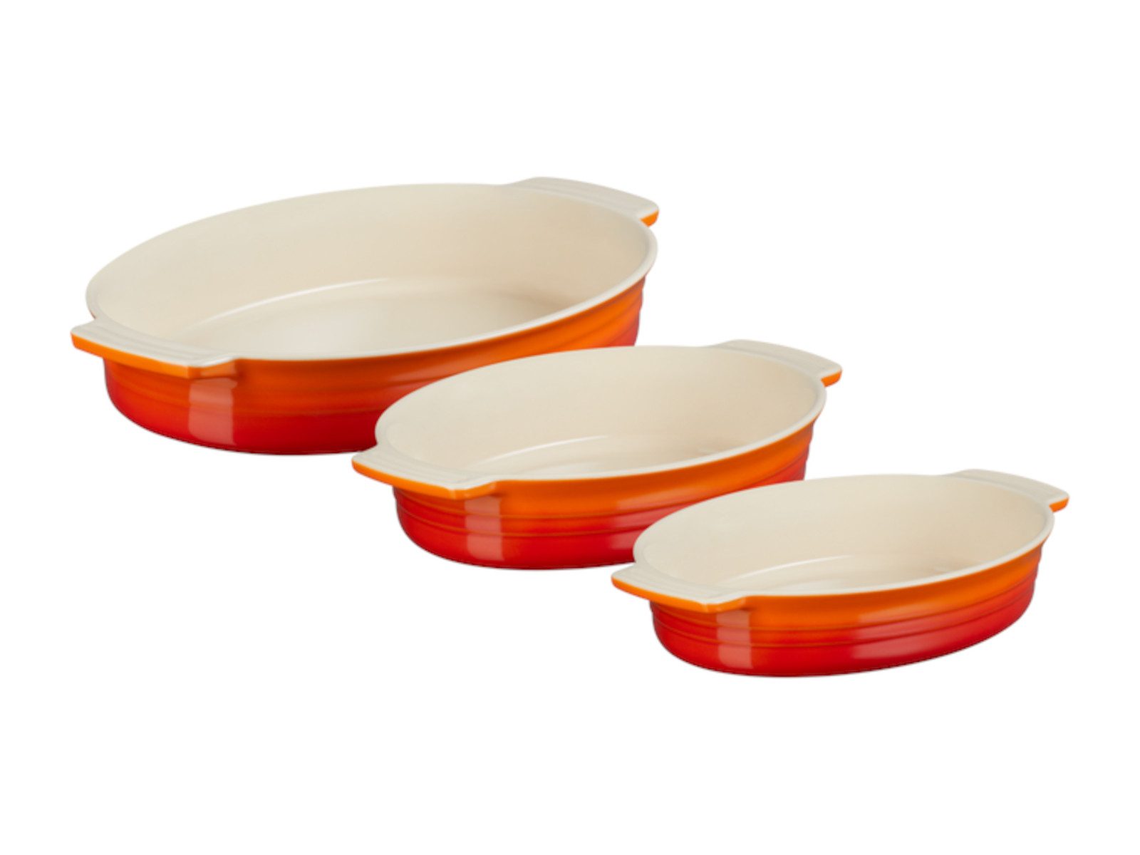 LE CREUSET Auflaufform Auflaufform Klassik oval ofenrot 24/27/36 Set 3tlg, Steinzeug
