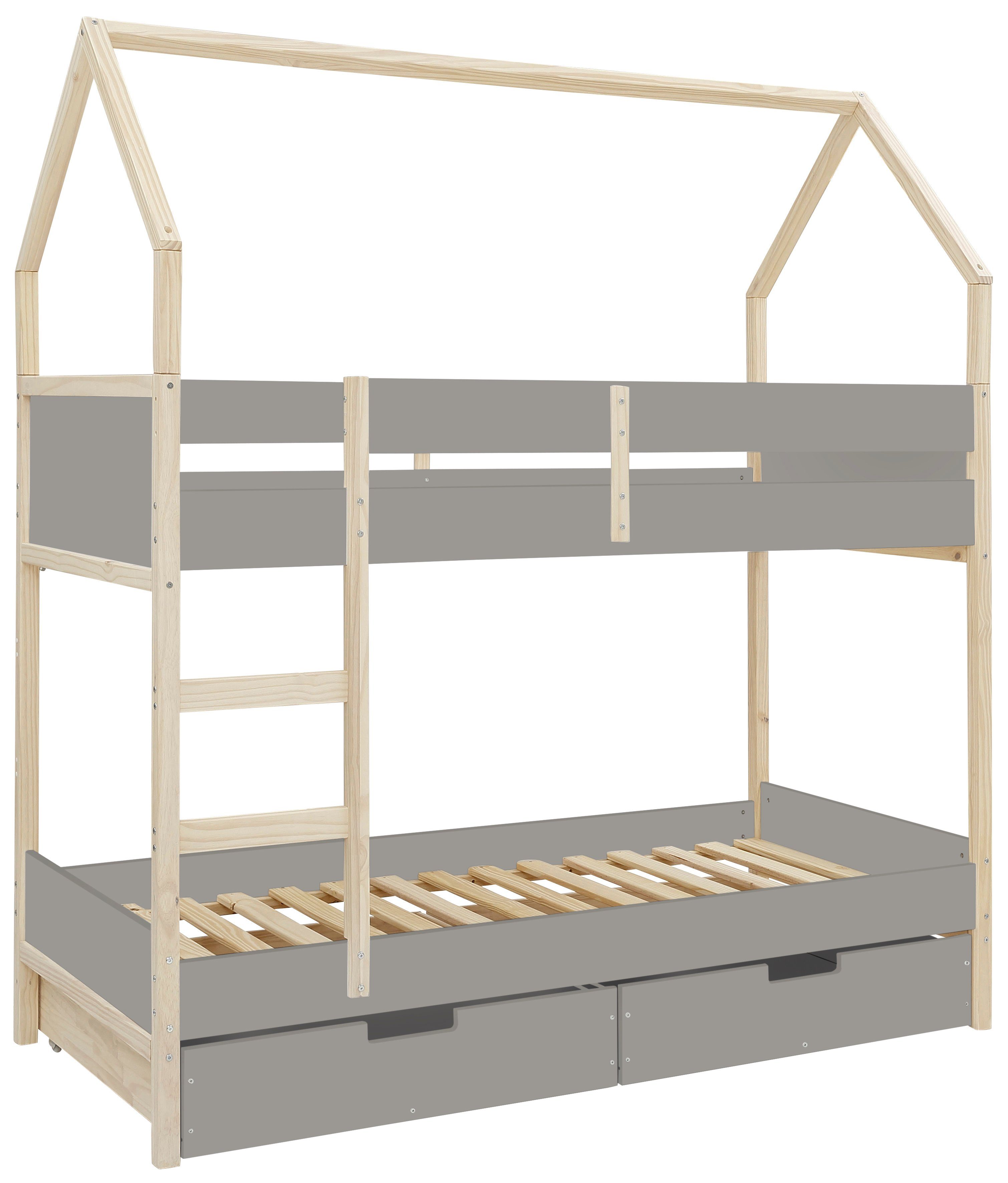 90x200 grau/natur Etagenbett, Kiefernholz, massivem Janne, cm aus Etagenbett schönem Lüttenhütt Liegefläche