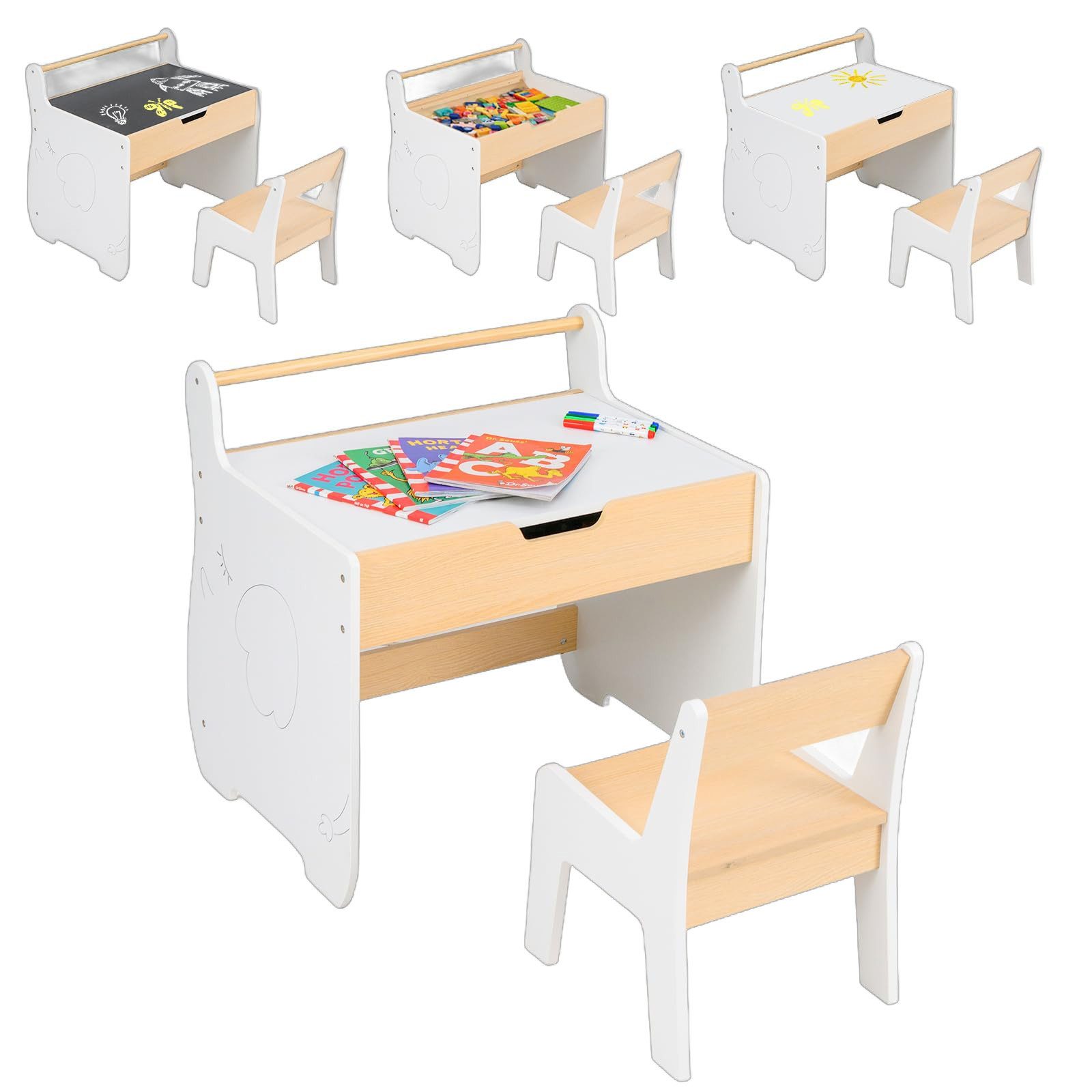 COSTWAY Kindersitzgruppe, 2 in 1 Kinder Aktivitätstisch und Stuhl, Holz günstig online kaufen