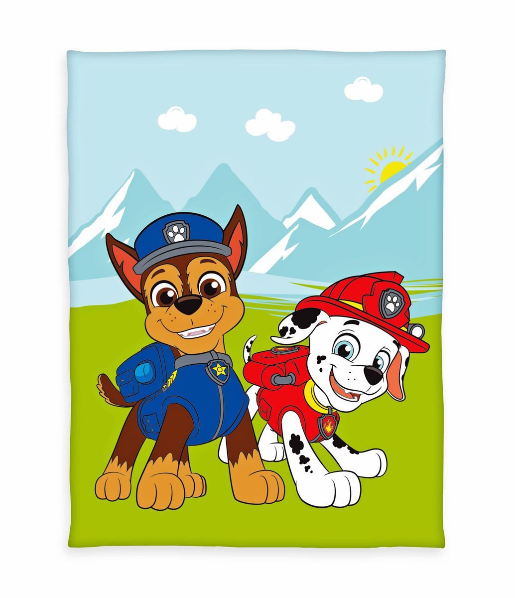 Kinderdecke 130x170cm Paw Patrol Chase Marshall in den Bergen hochwertig bedruckt, Herding, Bequeme Fleecedecke mit tollem Paw Patrol-Motiv