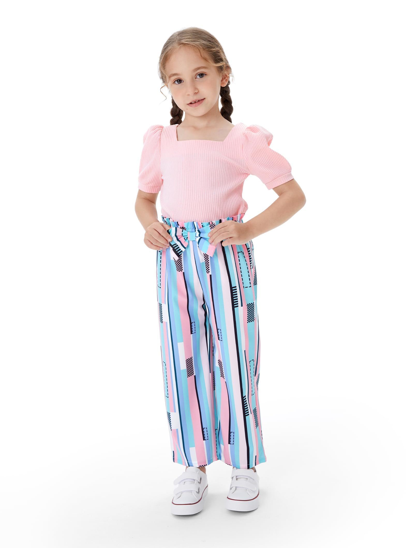 YI Kinderanzug Rosa Streifen Bekleidungssets Mädchen Kleidung Sommer