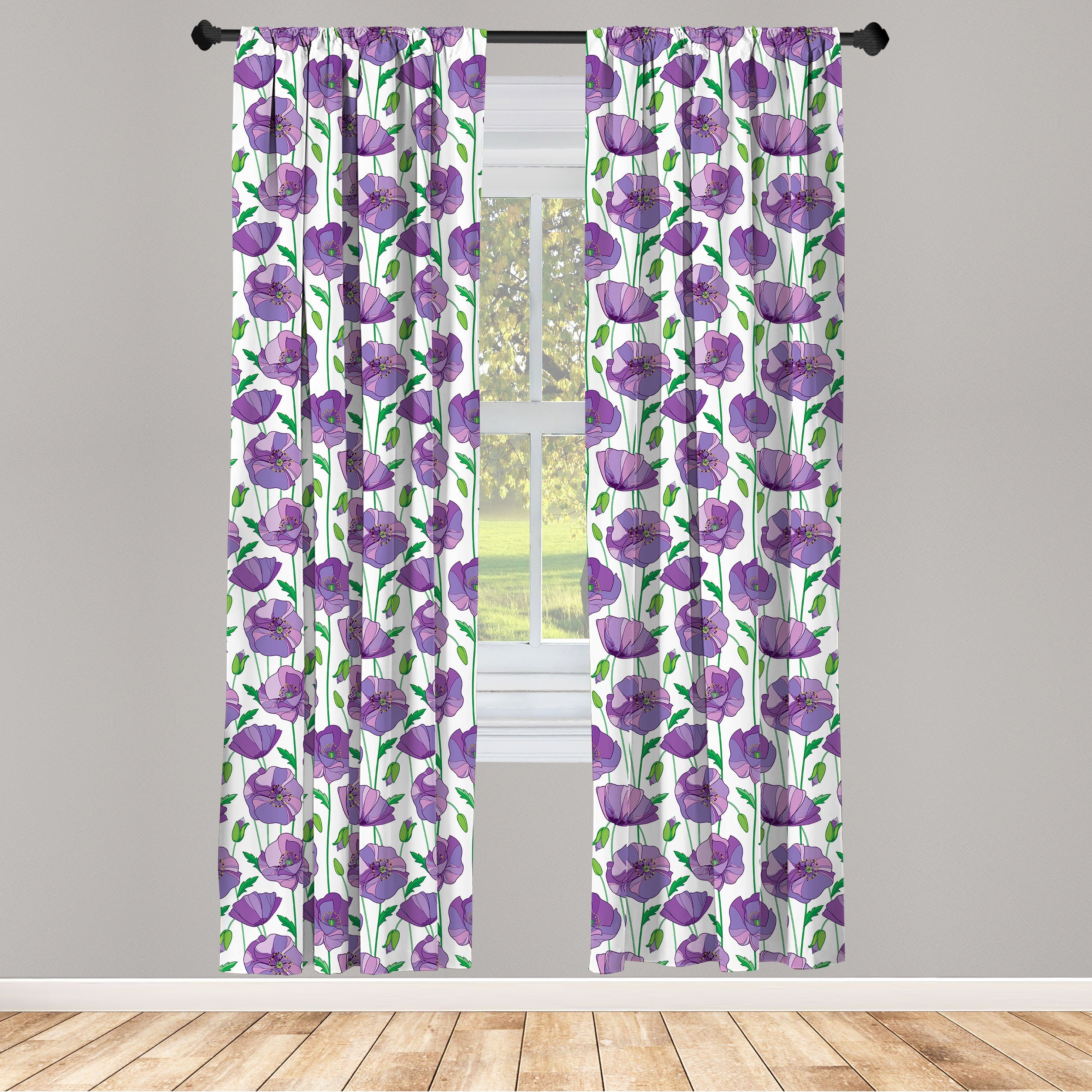 Gardine Vorhang für Wohnzimmer Schlafzimmer Dekor, Abakuhaus, Microfaser, Mohn Frühlings-Kunst-Knospen und Blüten