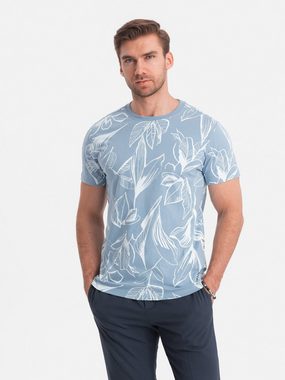 OMBRE T-Shirt Herren-T-Shirt mit Volldruck und kontrastierenden Blättern