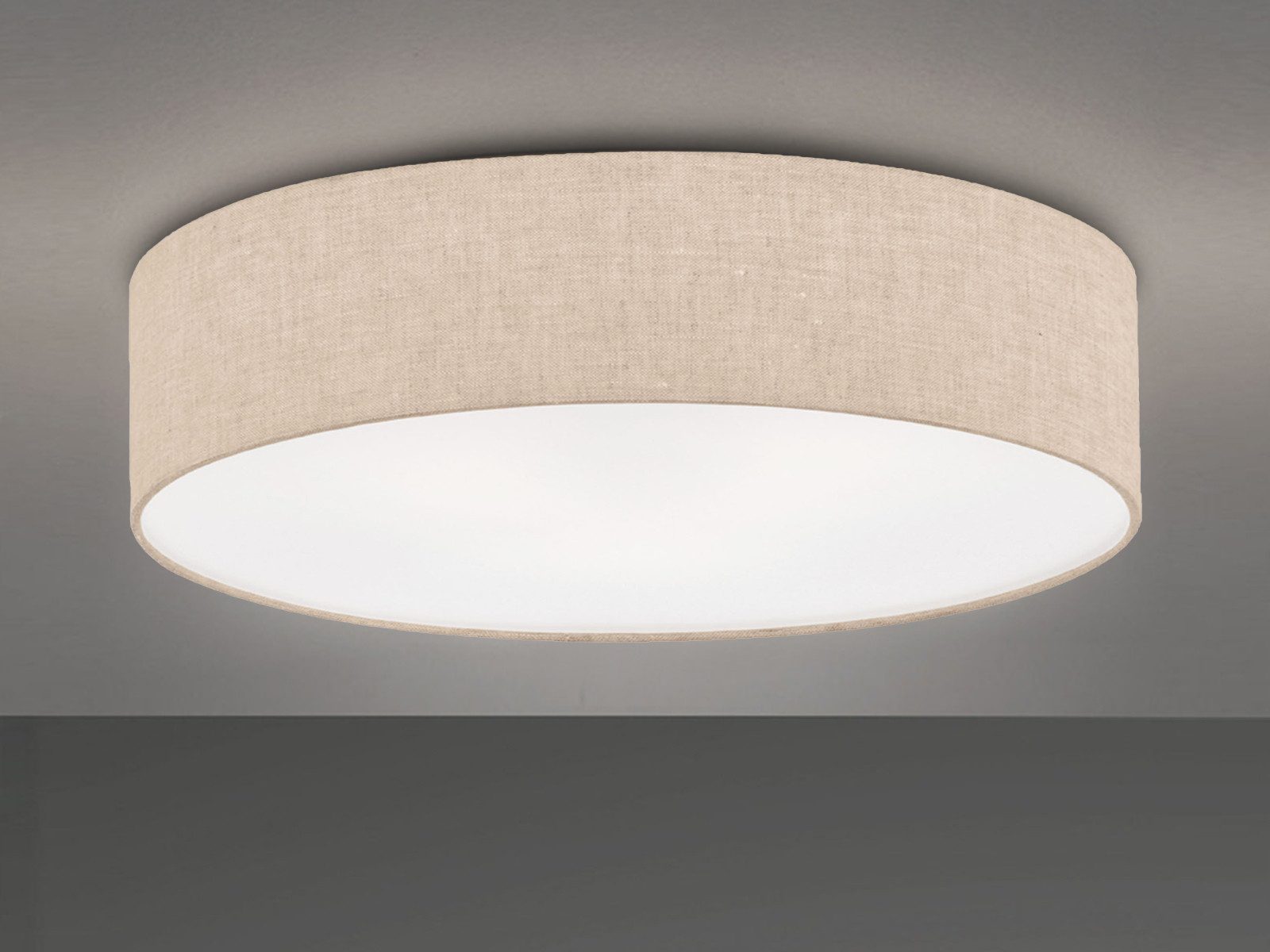 FISCHER & HONSEL LED Deckenleuchte, Dimmfunktion, LED wechselbar, Warmweiß, Große Designklassiker Stoff-Lampe Decke Lampenschirm Beige rund Ø 60cm