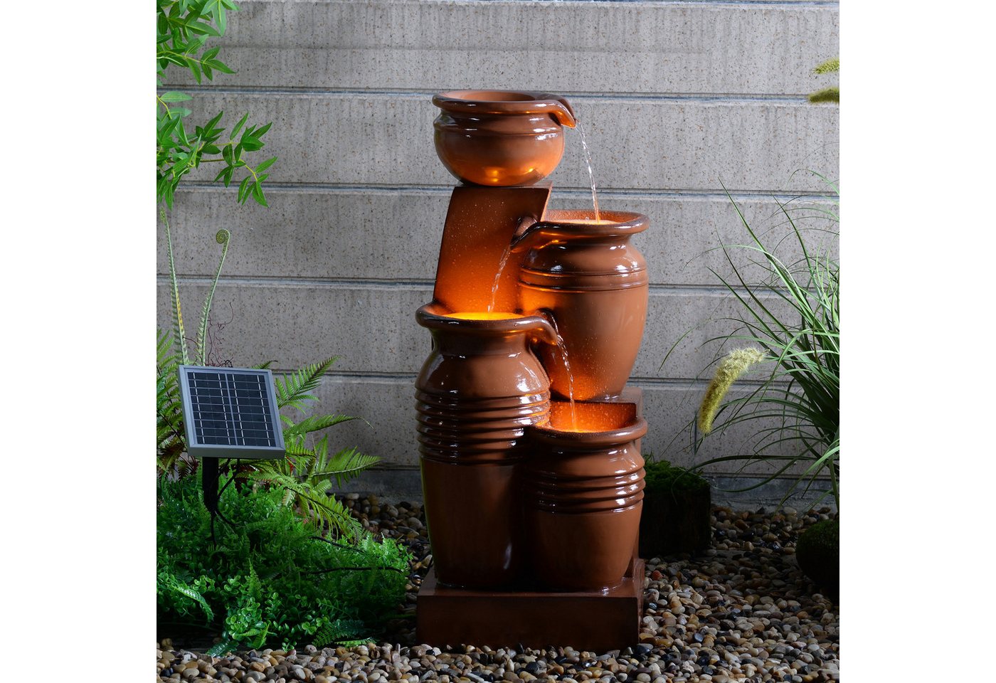 Thumbnail - Teamson Home Gartenbrunnen mit 4 Ebenen mit LED braun 73 cm
