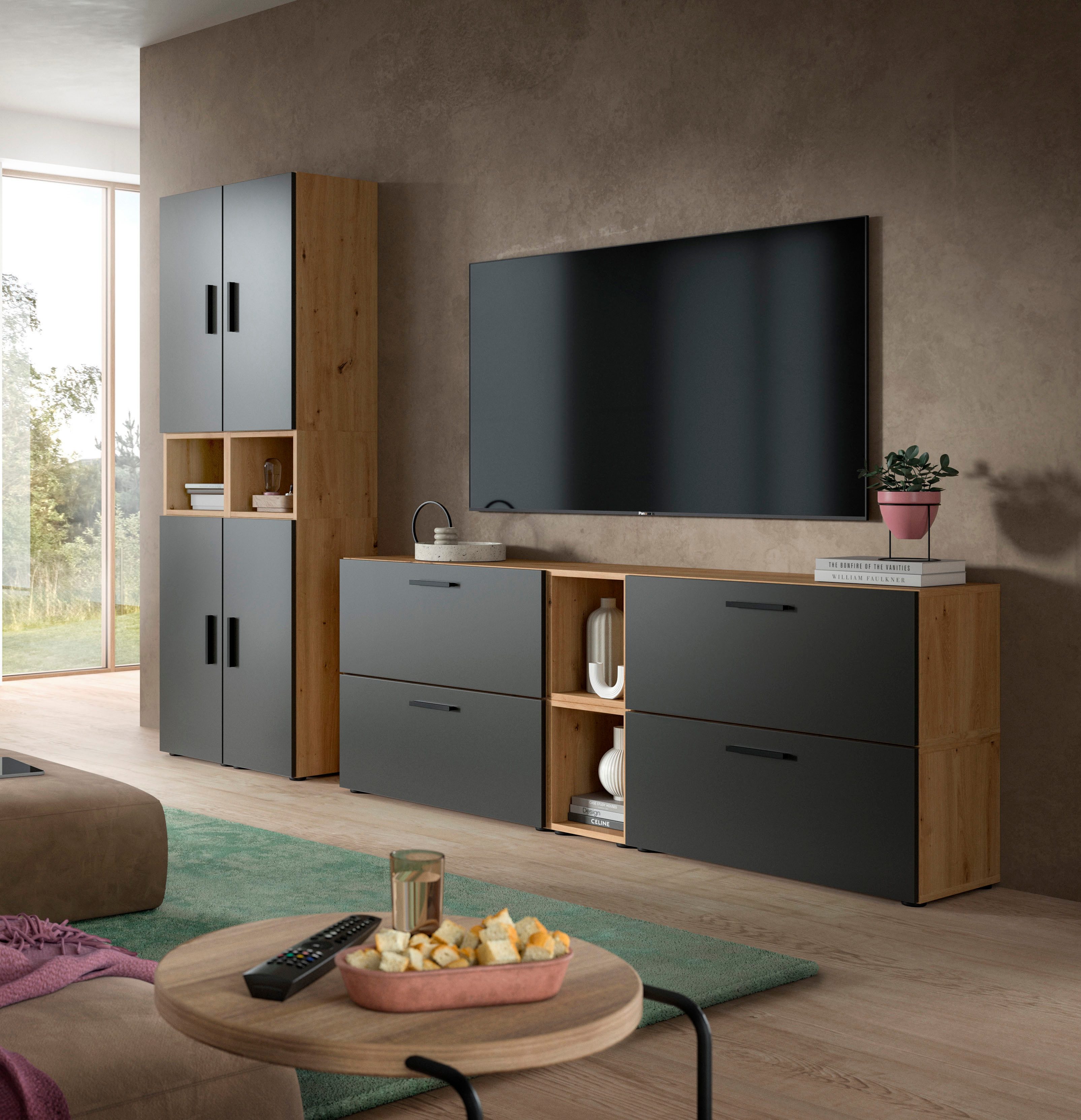 Home affaire Schrank-Set ENESTE, 12-teilig, in verschiedenen Farben, individuell kombinierbar, (4-St., verschiedenste Kombinationmöglichkeiten, stehend oder hängend), Stauraumelement, Kombination, Wohnkombination, Schrankwand, Lowboard