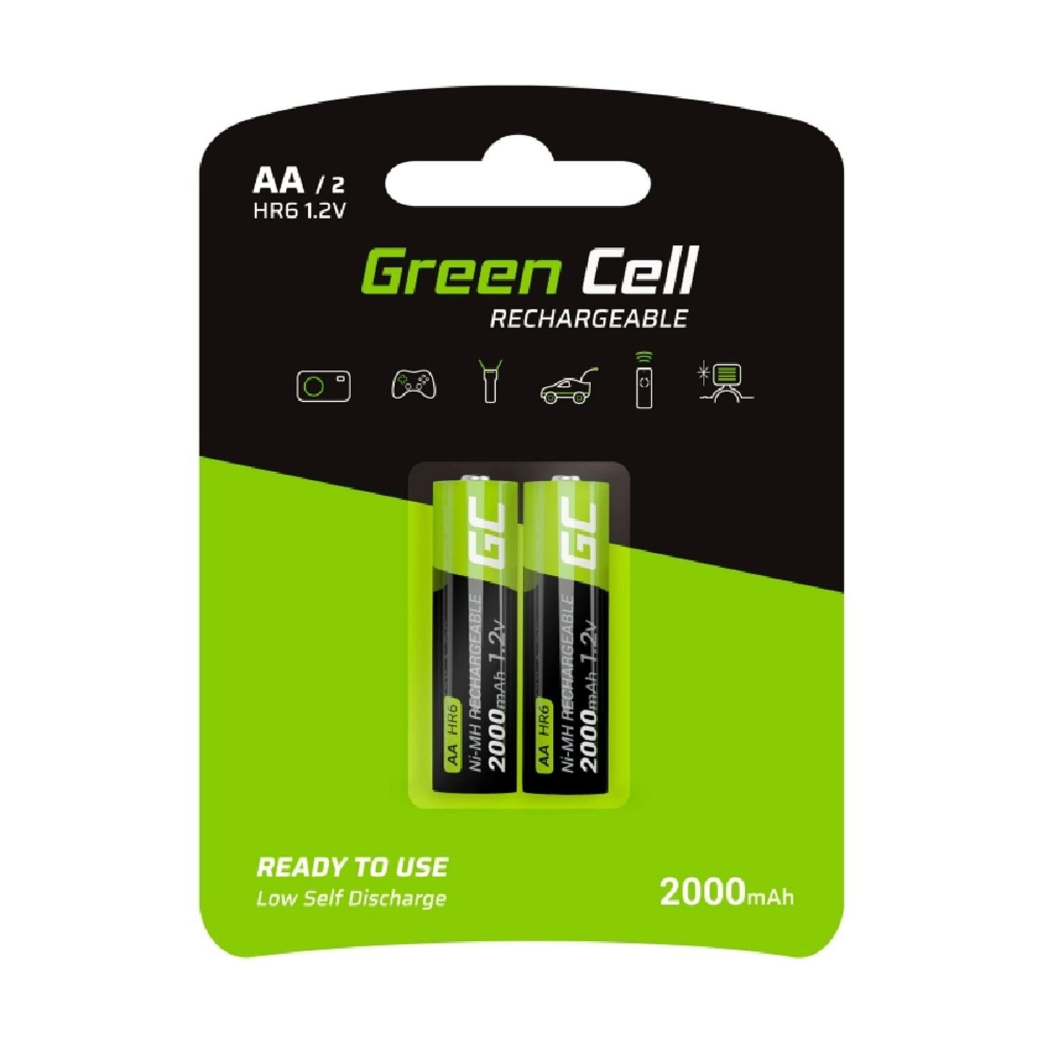 Green AA Nickel-Hydrid Batterie HR6 2x Cell Akkus 2000mAh Batterien Akkumulator