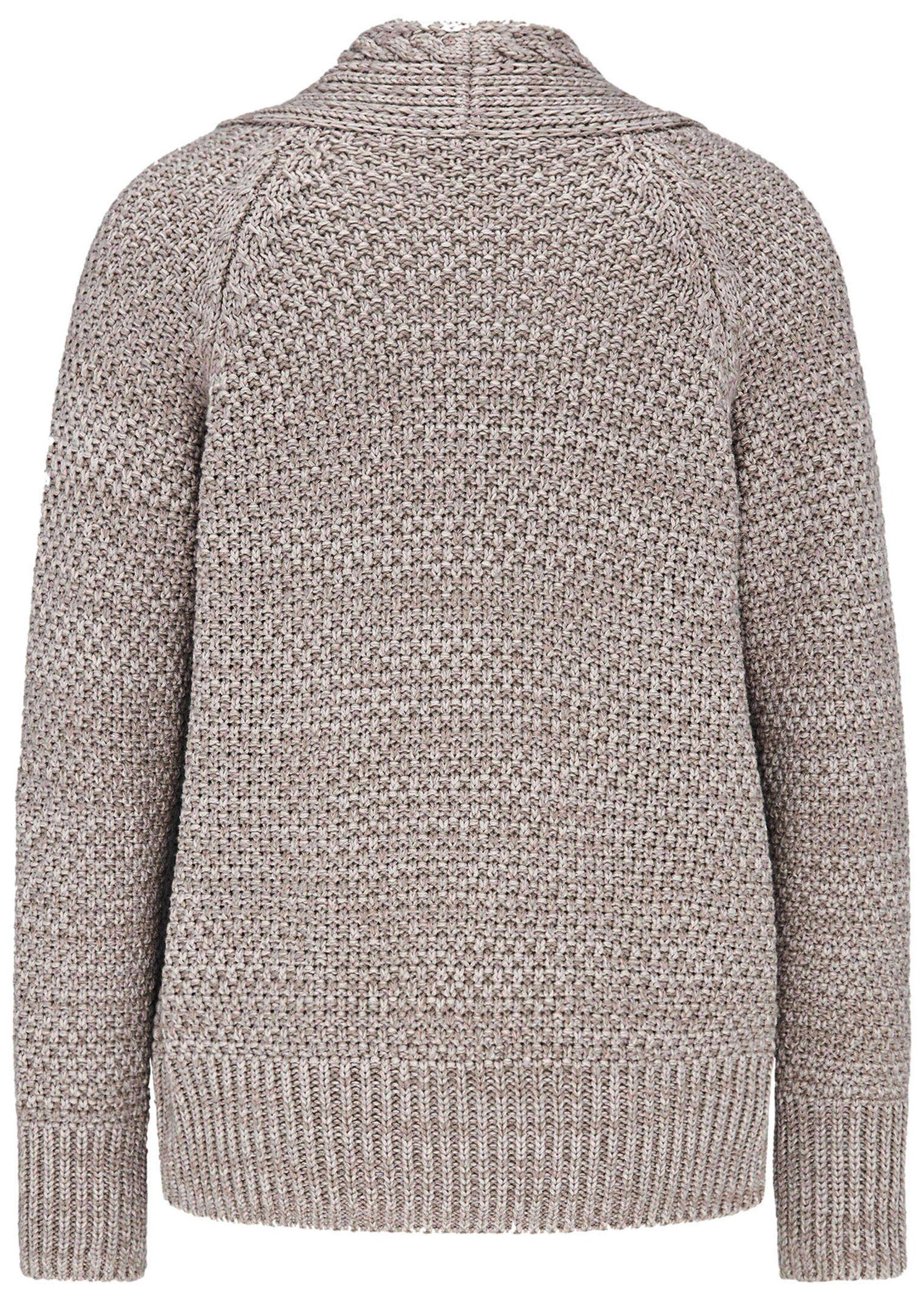 GOLDNER Strickjacke Kurzgröße: Elegante Grobstrickjacke, Zopfmuster Verschlusslose Baumwolljacke mit Schalkragen und Langarm