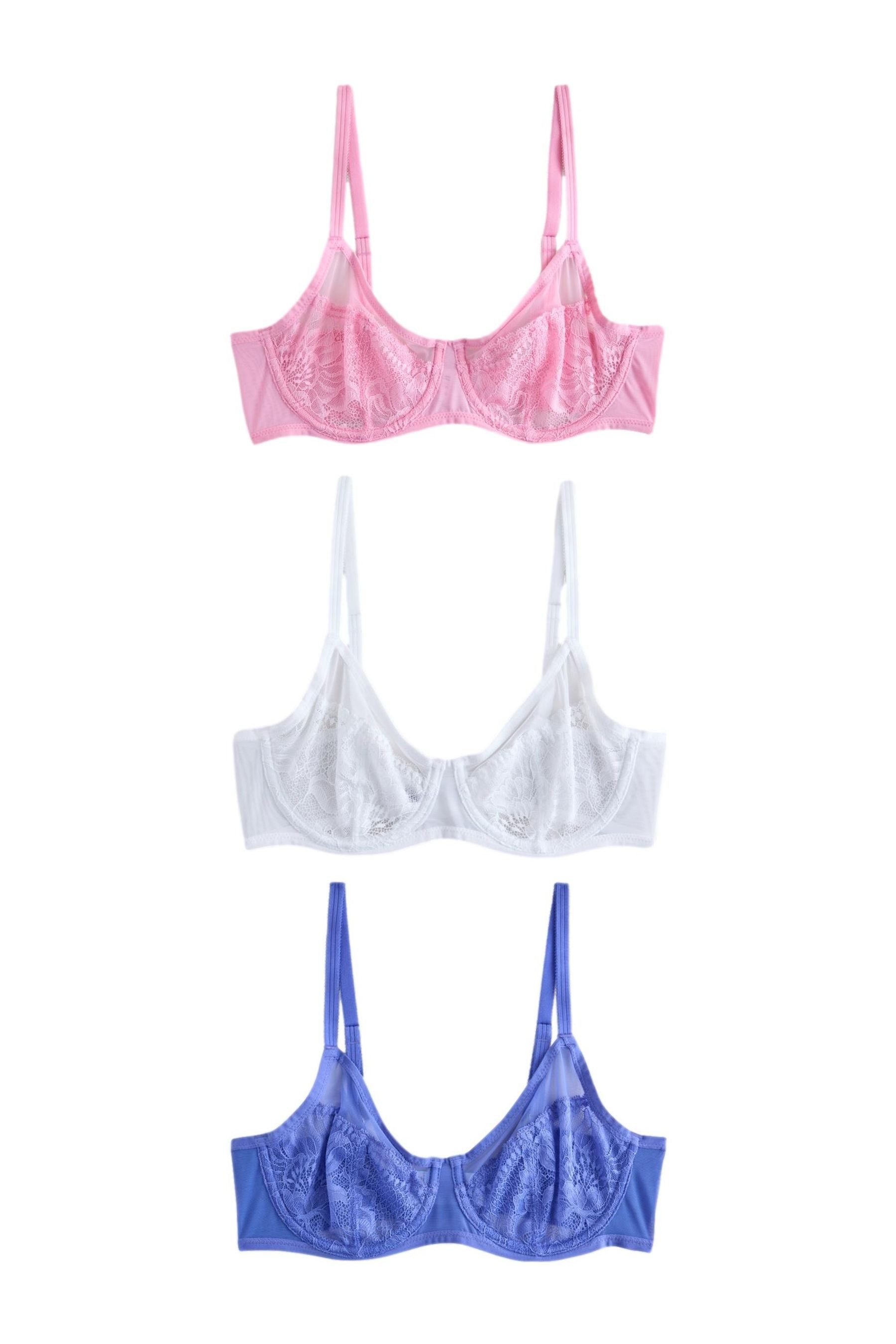Fullcup-BH Unwattierte Vollschalen-BHs mit Spitze, 3er-Pack