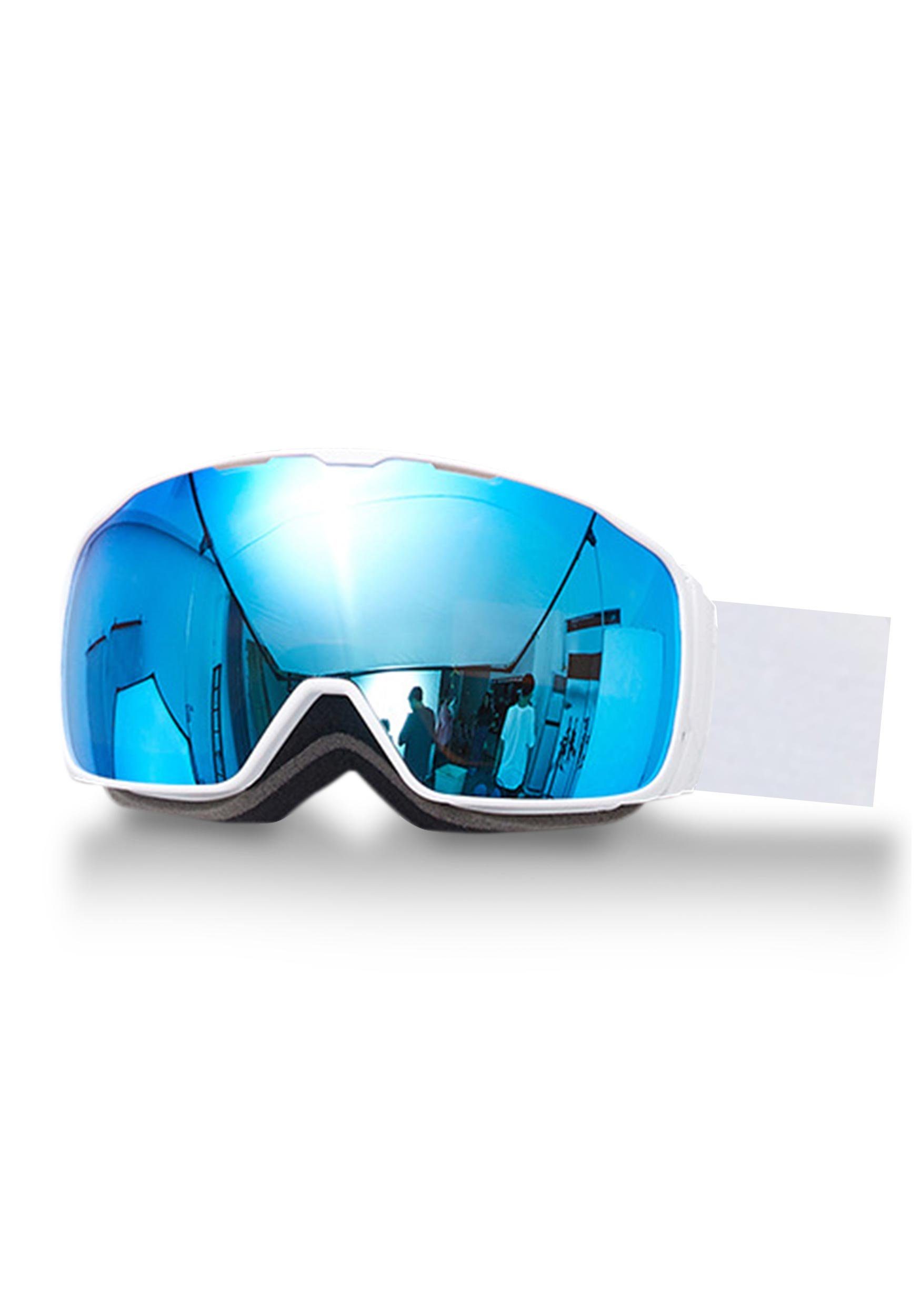 MAGICSHE Skibrille Double - Layer Spherical Lenses HD Skibrille für Damen und Herren, 100% UV Protection,nti Fog OTG,Detachable Lens Blau