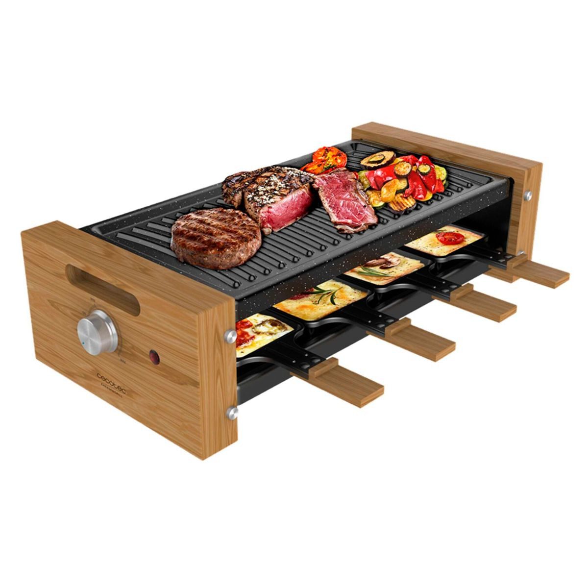 Cecotec Raclette und Fondue-Set Cheese&Grill 8200 Wood Raclette