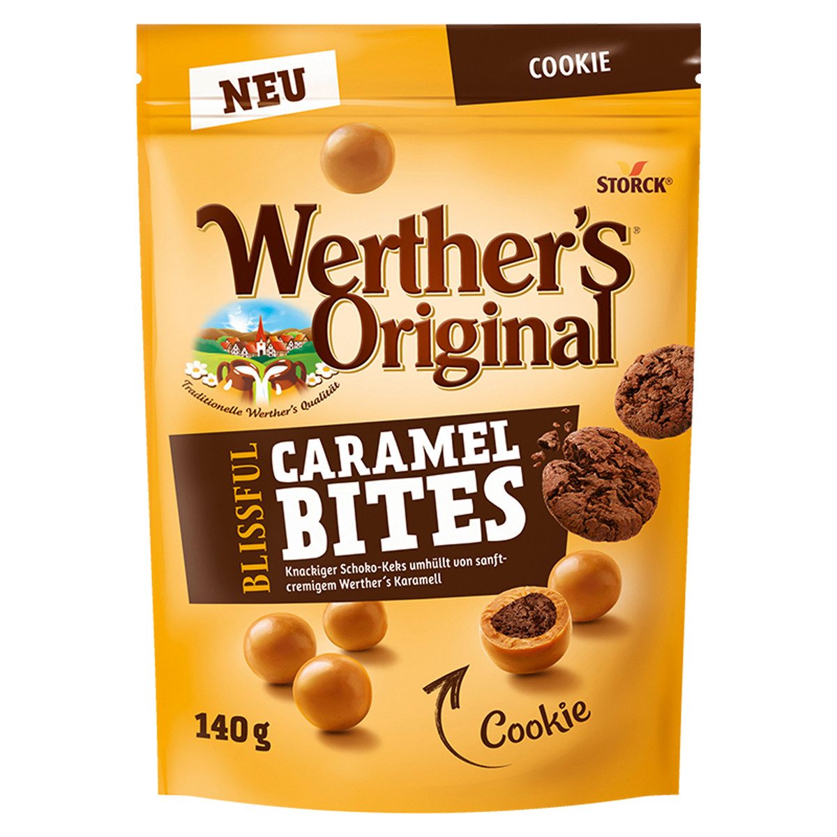 Walkers Kekse, Werthers Original Blissful Caramel Bites Cookie knusprig süß 140g