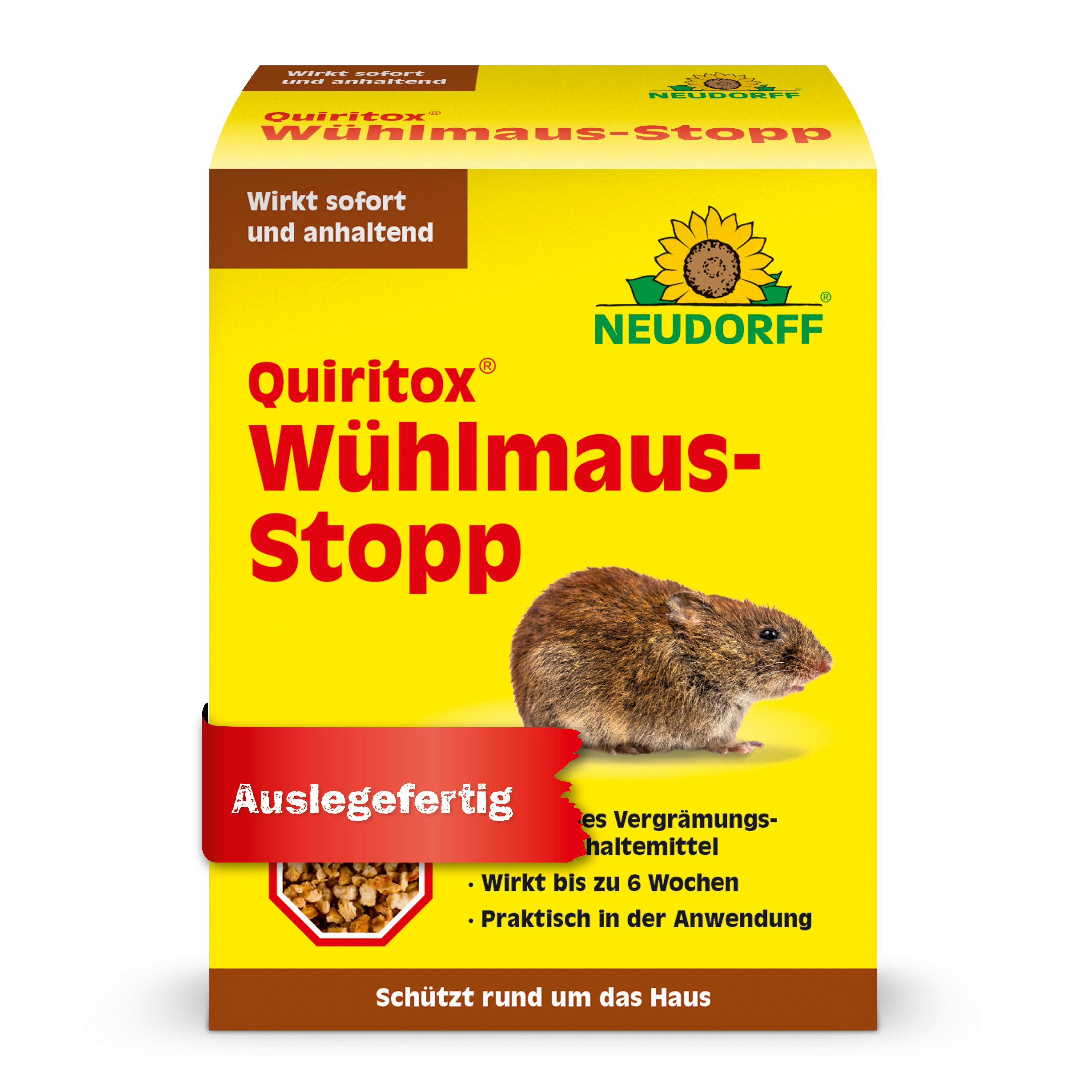 Neudorff Vergrämungsmittel Quiritox Wühlmaus-Stopp 200 g, Geruchsbasiertes Fernhaltegranulat für Wühlmäuse, 200 g anwendungsfertiges Granulat zur gezielten Ganganwendung, Geruchsbasierte Abwehr mit bis zu 78 Tagen Fernhaltewirkung