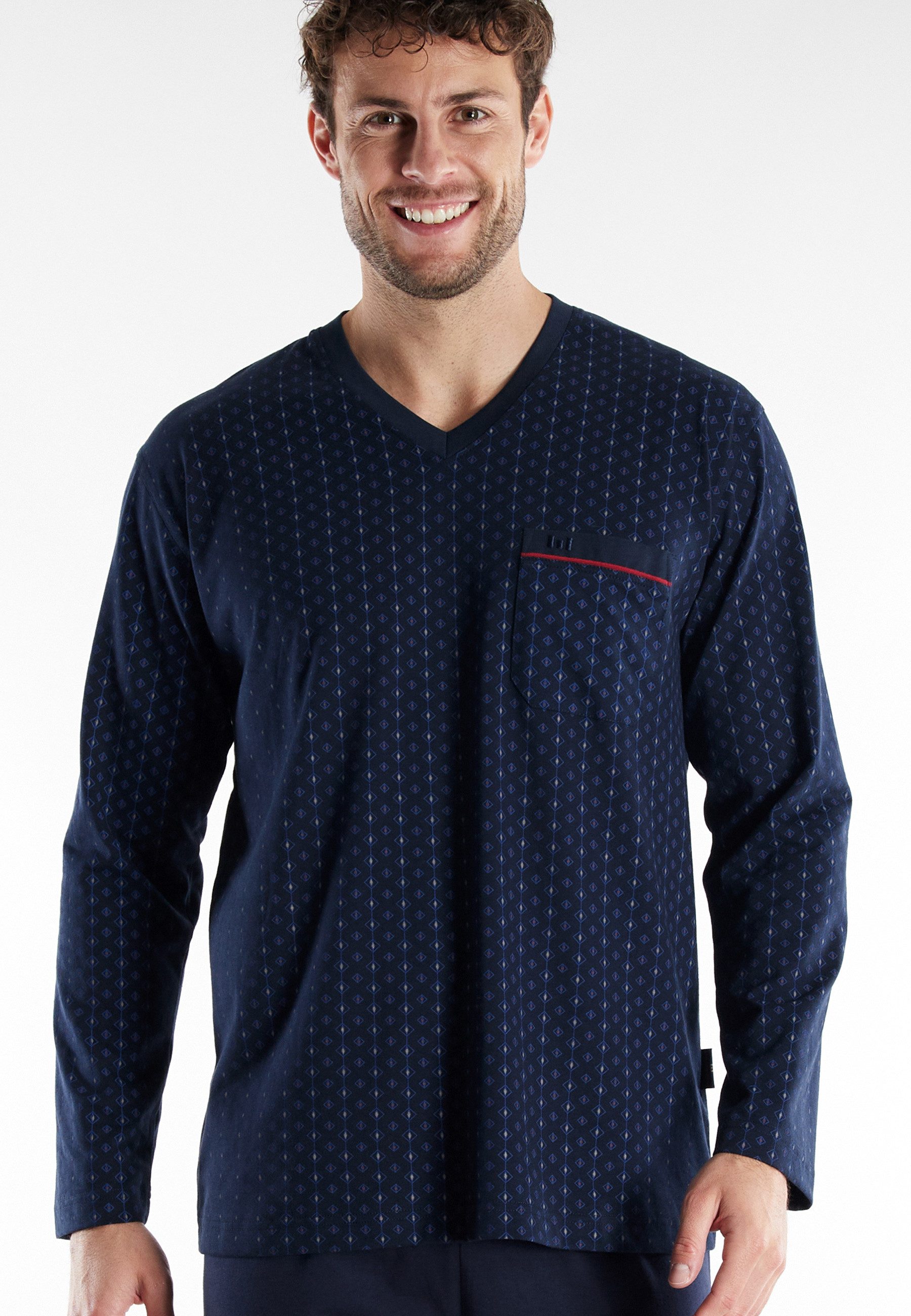 GÖTZBURG Schlafanzug Kos (2 tlg) mit Brusttasche, V-Ausschnitt und langen Ärmeln