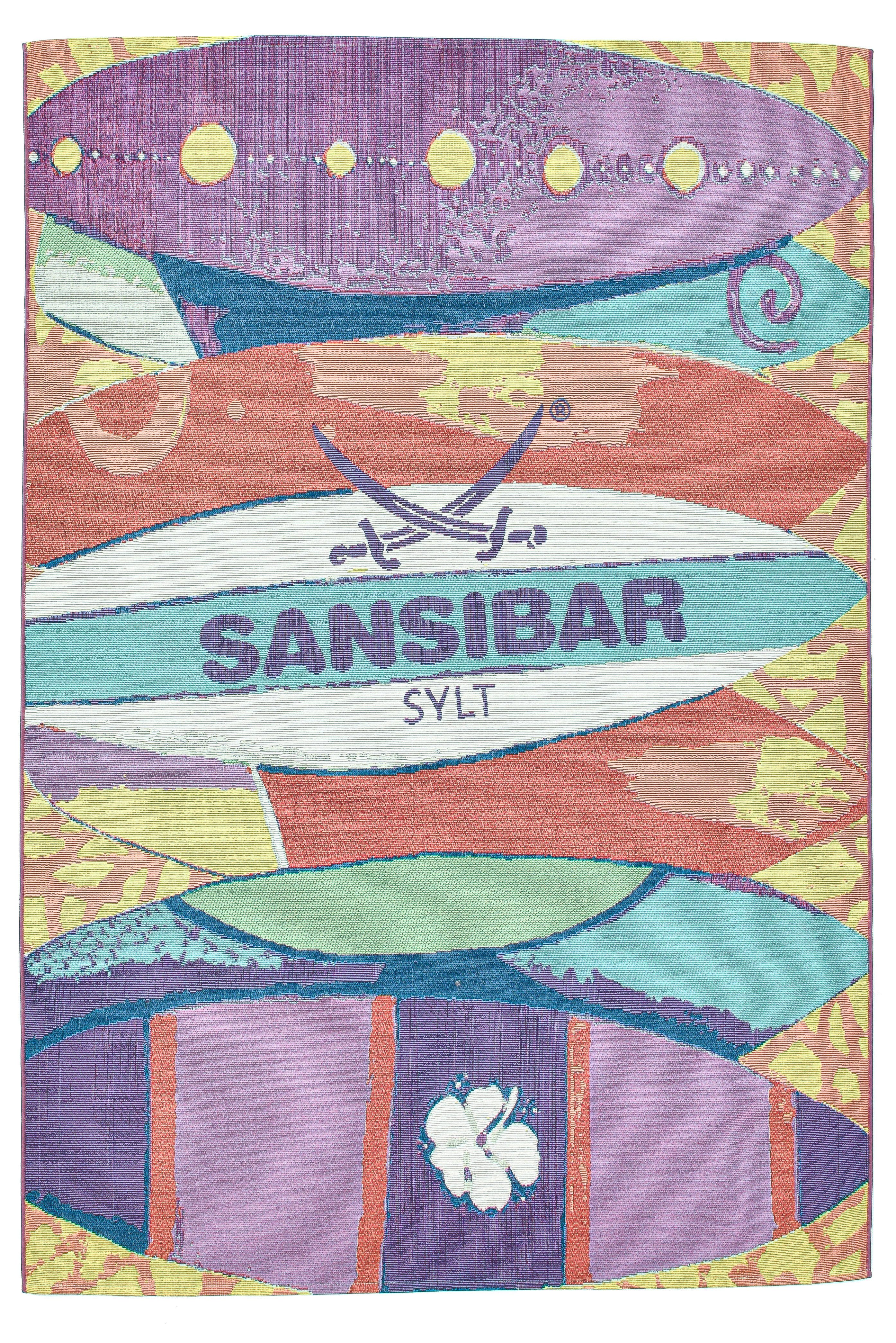 Sansibar Teppich Rantum Beach SA-020, rechteckig, Höhe: 5 mm, Flachgewebe, modernes Design, Surfboards, In- und Outdoor geeignet