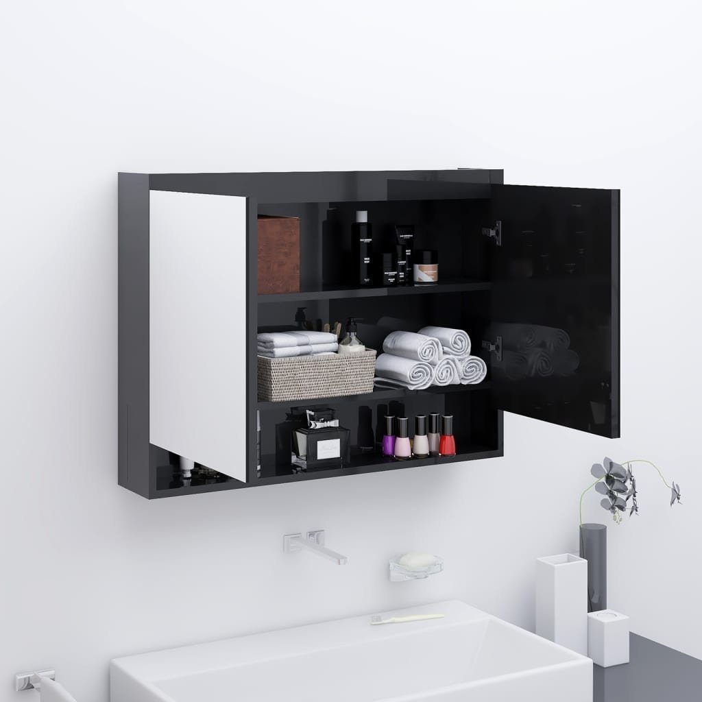 Schwarz fürs vidaXL Spiegelschrank cm Badezimmerspiegelschrank Hochglanz-Schwarz 80x15x60 Glänzend (1-St) Bad