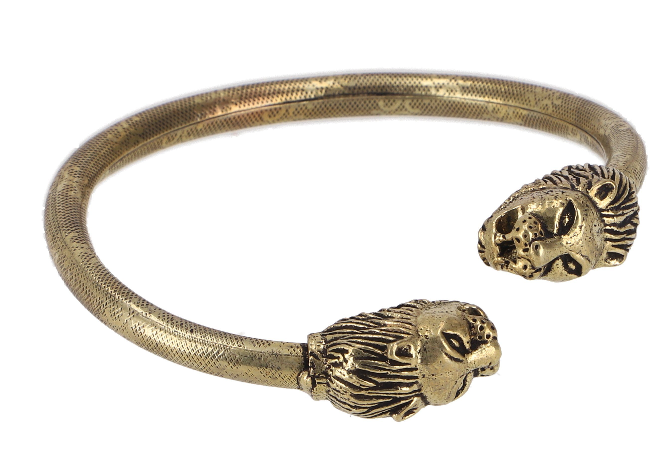 Guru-Shop Armreif Boho Armreifen, Ethno Armspange - Löwenköpfe gold