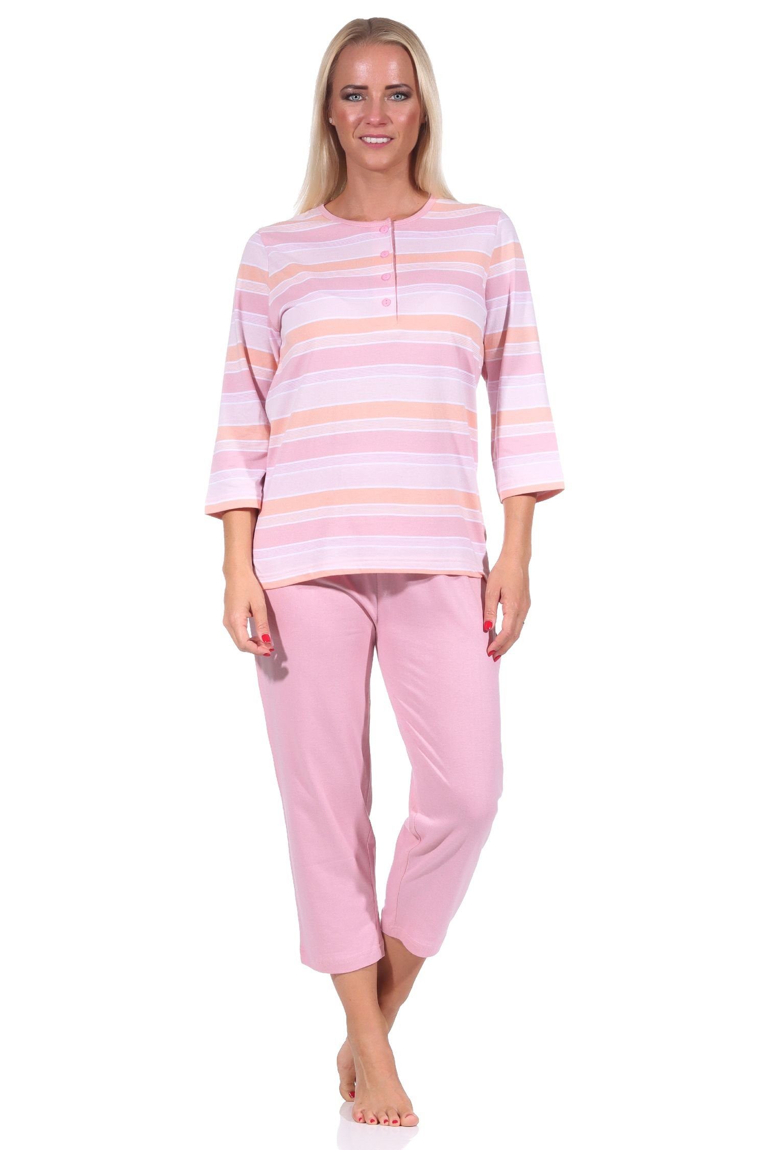 in kurzarm Normann zarter Pyjama Damen Streifenoptik Schlafanzug Capri pastell