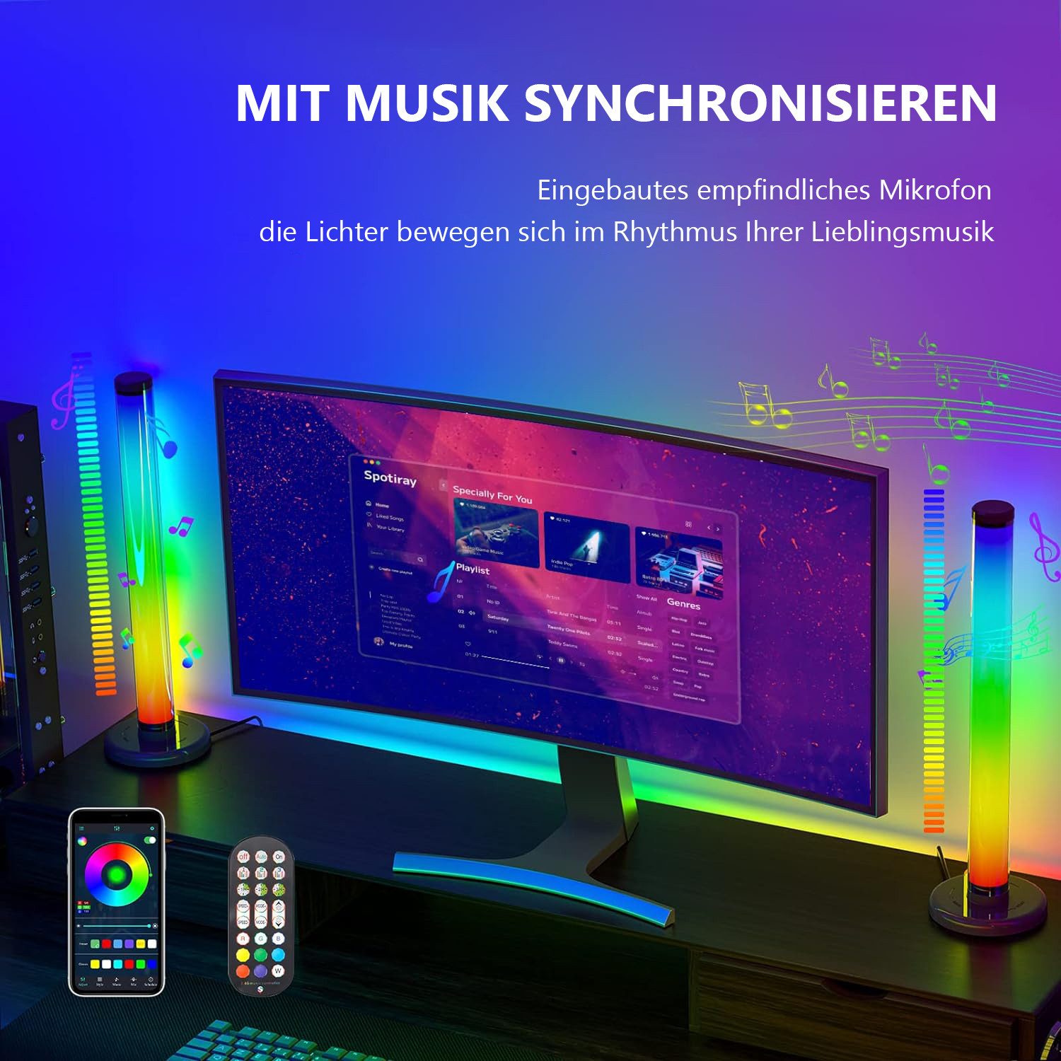 Jibenhome LED-Streifen Smart Lightbar RGB Lampe TV Hintergrundbeleuchtung Musik Sync Gaming, Mit Fernbedienung & App Kontrolle Dimmbare Beleuchtung TV Spielzimmer