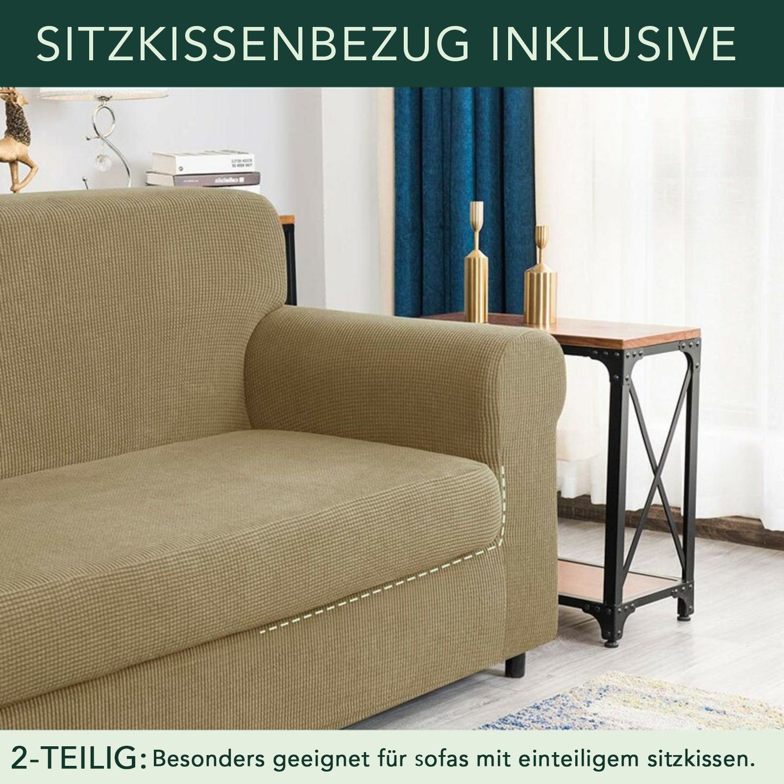 Stretch Sesselhusse Sitzer kariert mit 1 Sandfarbe Jacquard CHUNYI, Sesselhusse, Sitzkissenbezug