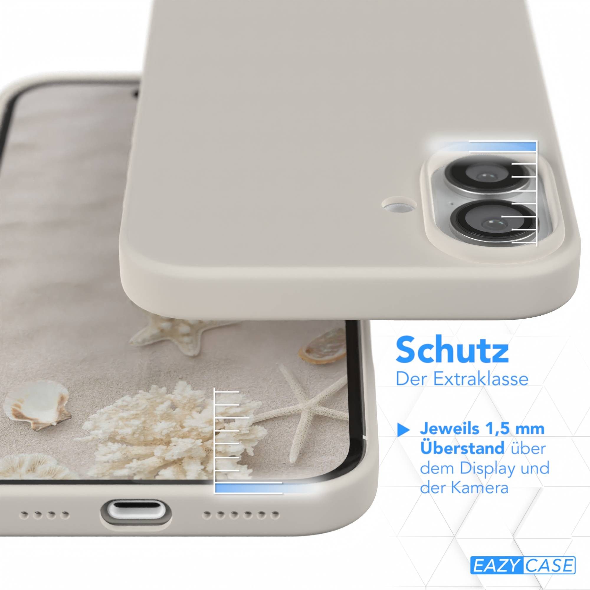 EAZY CASE Handyhülle für Apple iPhone 16 Plus Premium Silikon 6,7 Zoll, Hülle Silikon mit Displayschutz Handy Softcase Slimcover Taupe / Beige – Bild 3 von 5