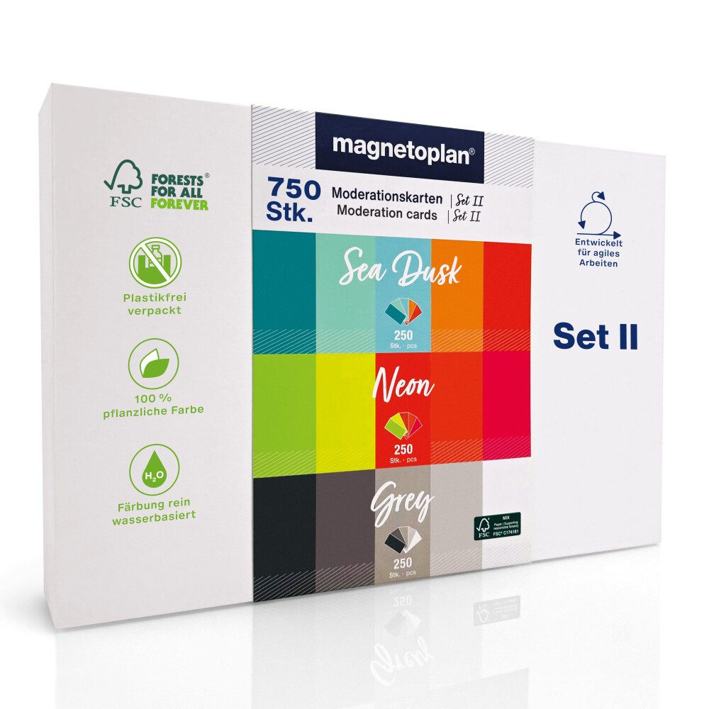 magnetoplan® Moderationskoffer Magnetoplan Moderationskarten 200x100 Set2-Sea Dusk, Neon, Grey 750Stk