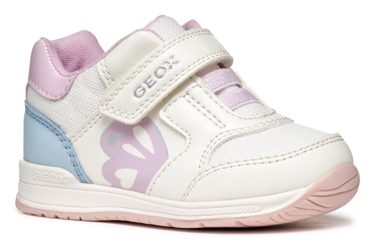 Geox B RISHON GIRL Lauflernschuh, Klettschuh, Mädchenschuh mit feinem Glitzer und Schmetterlings Motiv
