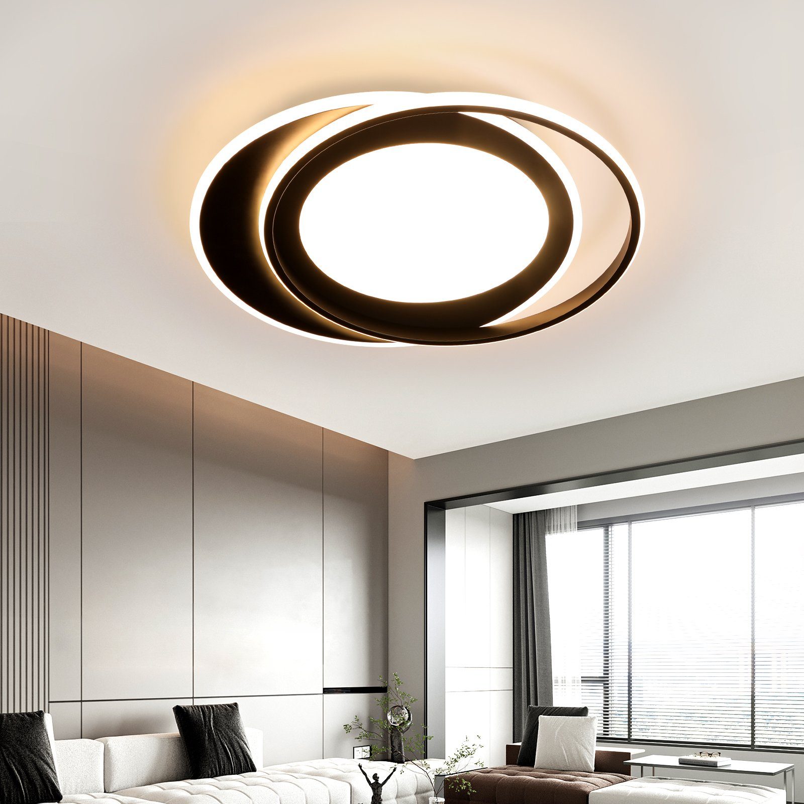 Fernbedienung, Dimmbar Design ‎Energieeffizient, 48cm mit Moderne Nettlife LED Weiß Ring Schwarz timer, Deckenleuchte Dimmbare