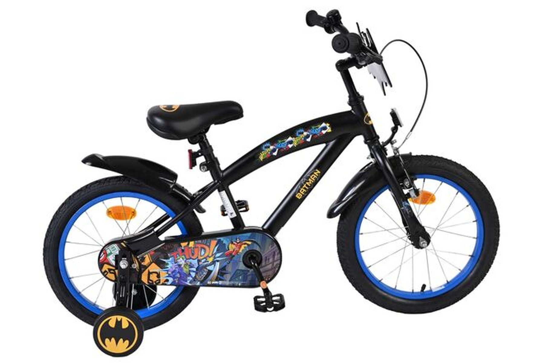 Volare Kinderfahrrad Batman Kinderfahrrad - Jungen - 16 Zoll - Schwarz, Handbremse (V-Bremse vorne) und Rücktrittbremse, 85% vormontiert