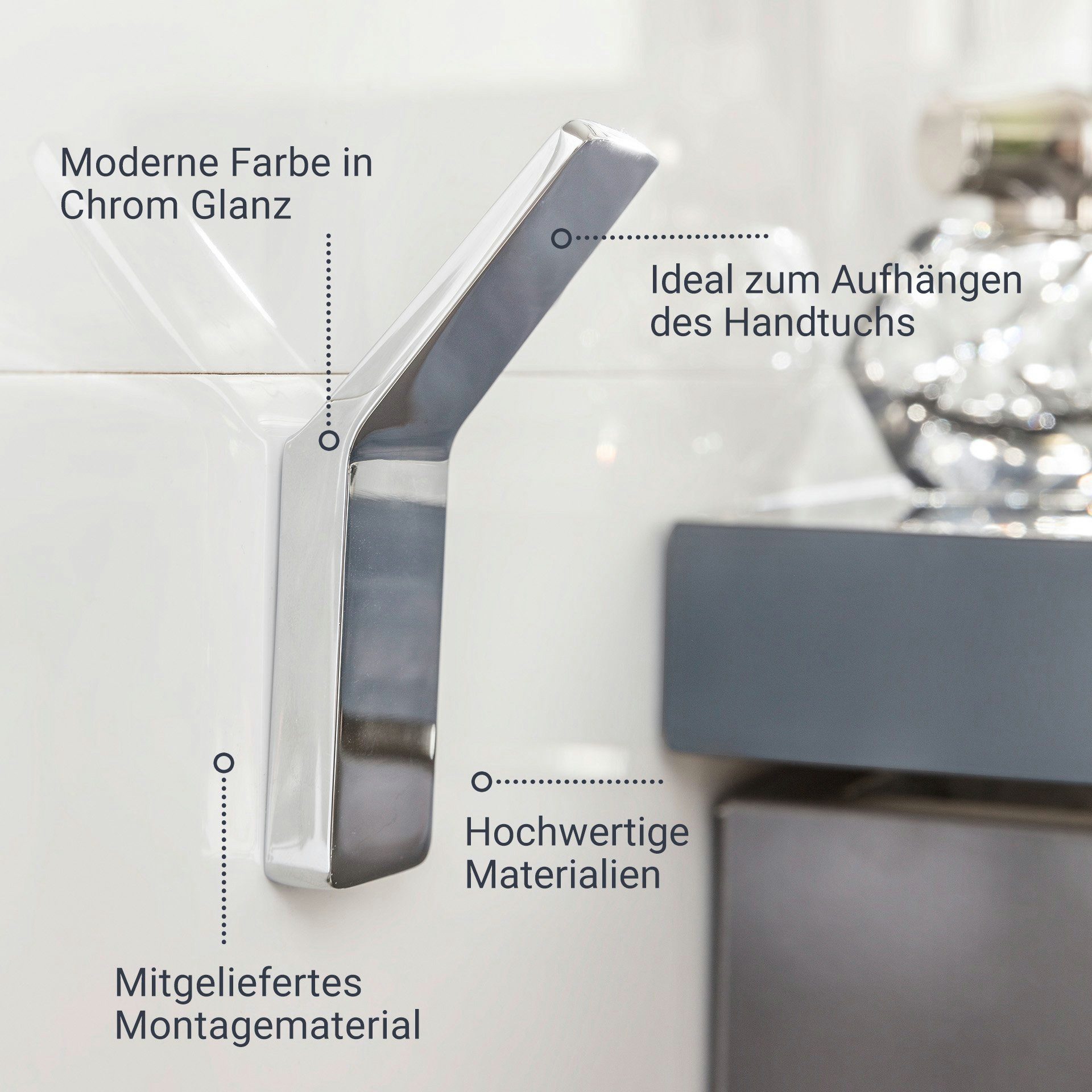 BADEDU Badezimmer-Set Badaccessoires, Handtuchhaken, Toilettenpapierhalter, Toilettenbürste