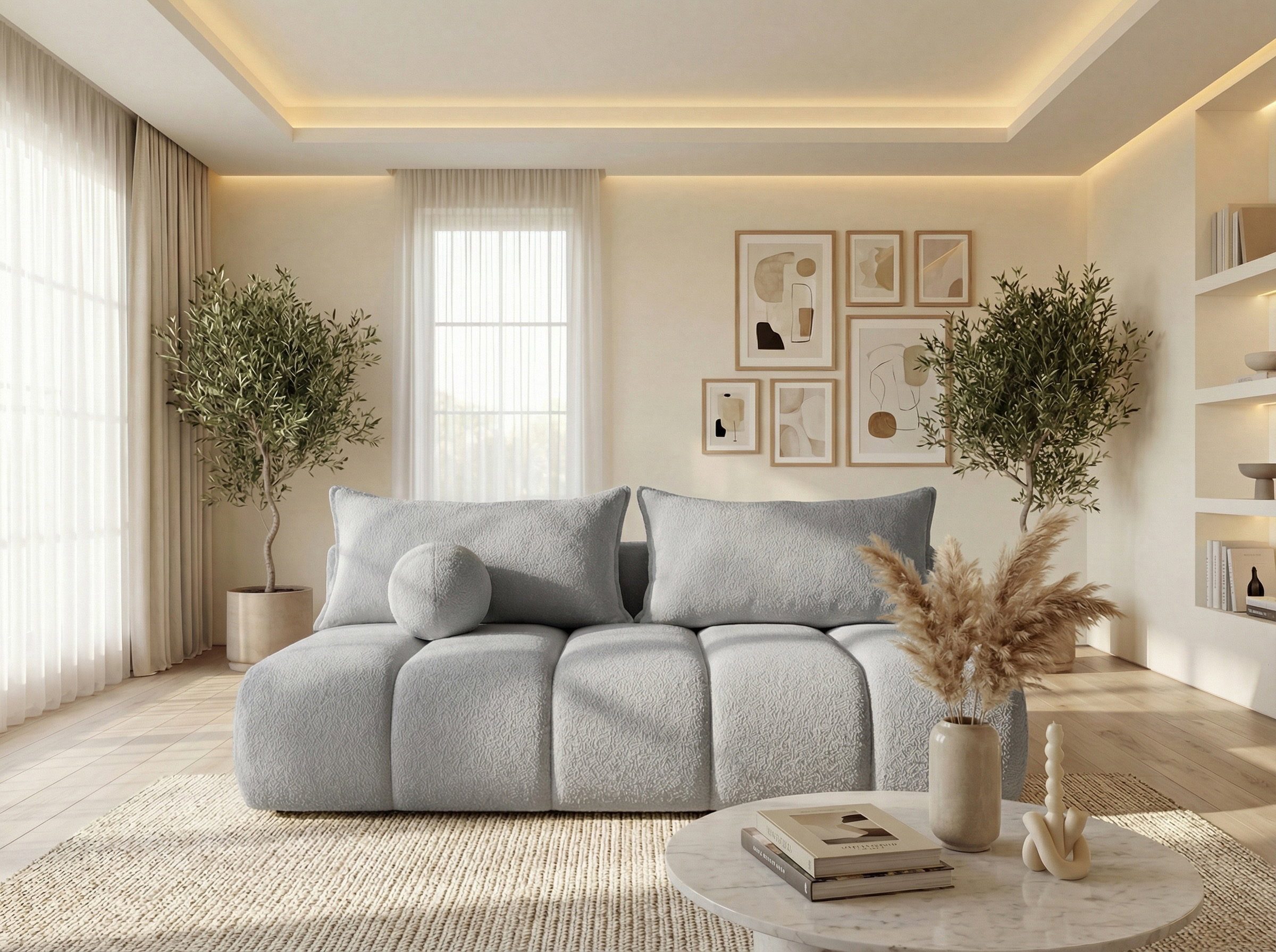 WFL GROUP Schlafsofa Milla mit Bettkasten –, Hellgrau Bouclé