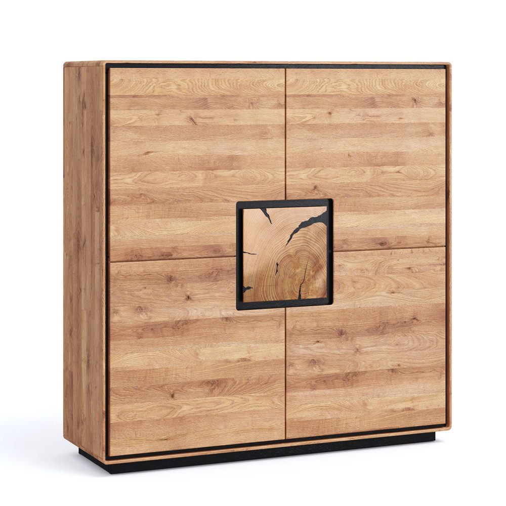 Lomadox Highboard WOODBRIDGE-69, in Eiche massiv geölt, 129 cm breit, Hirnholz, montiert