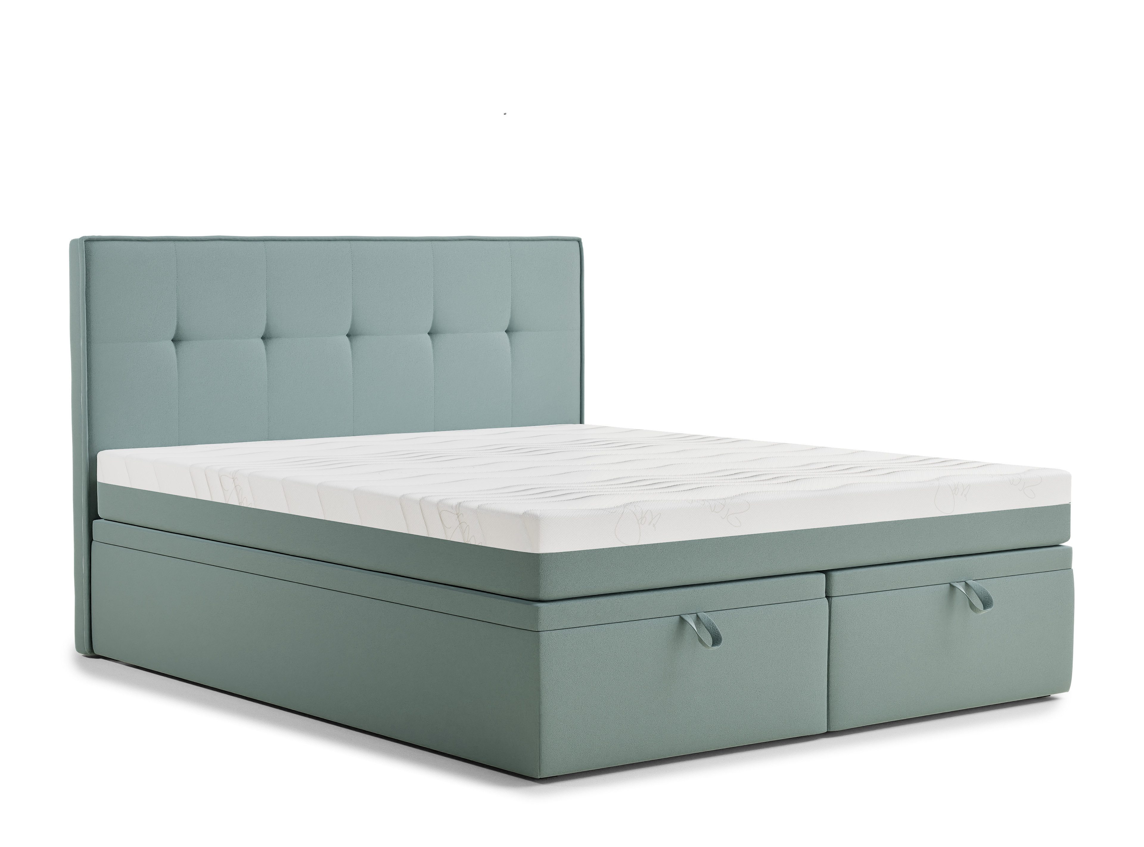 Maison de Rêve Boxbett Comfrey mit Bettkasten (Boxbett mit Matratze mit Stauraum und Kopfteil), Boxspringbett mit Matratzen H3, Doppelbett mit Stauraum, Kopfteil