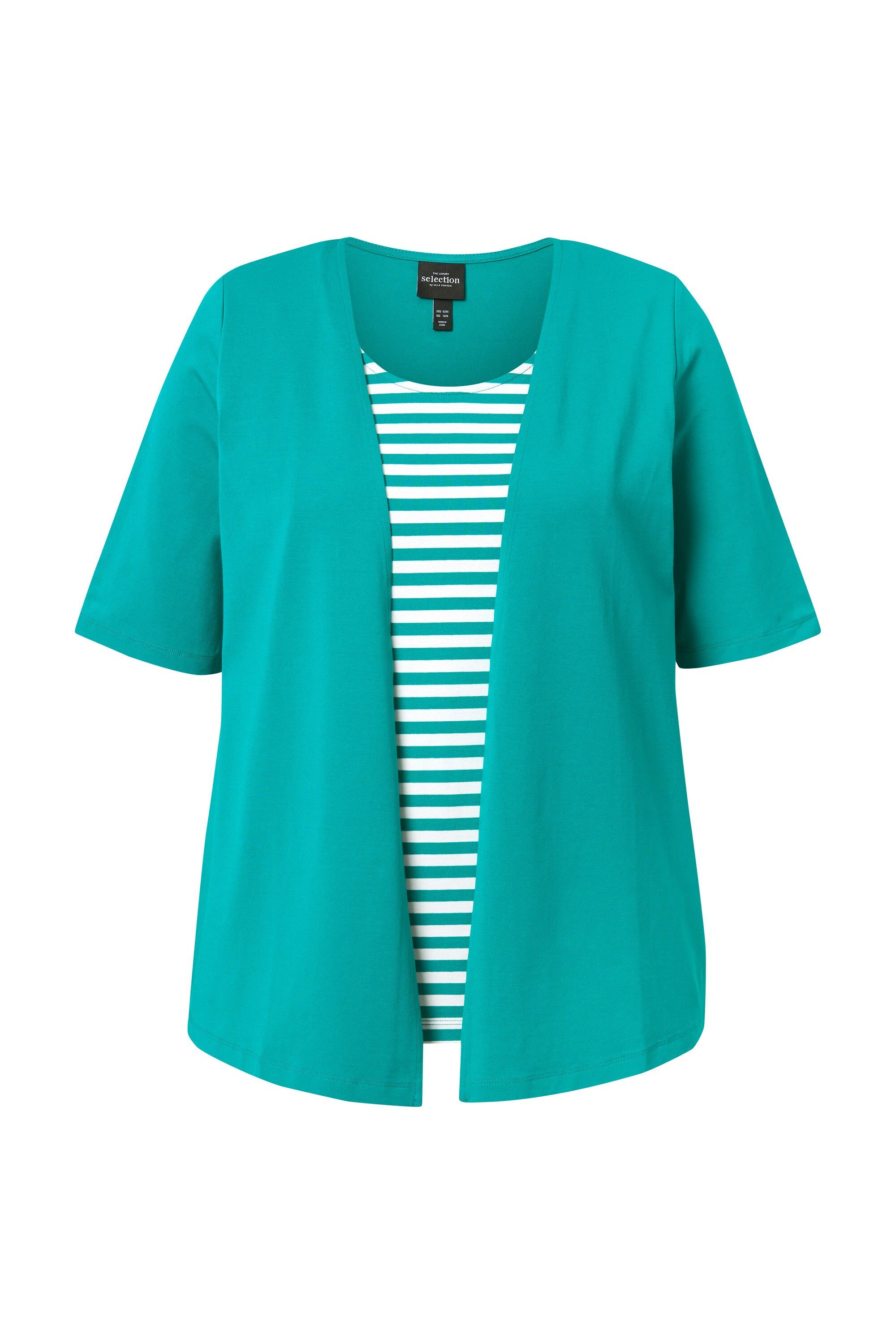 Ulla Popken T-Shirt 2-in-1-Shirt Ringel Rundhals günstig online kaufen