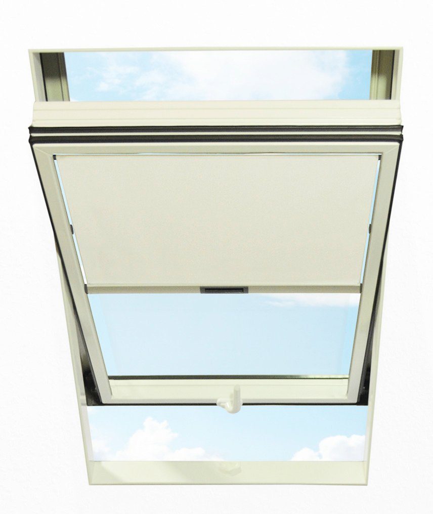 Dachfensterrollo, RORO Türen & Fenster, 74x140 cm, blickdicht, verschraubt, weiß BxL