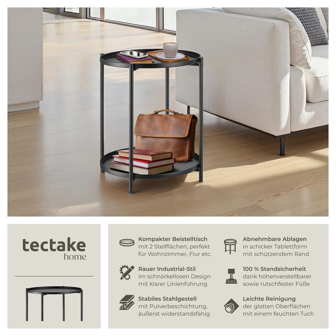 tectake Beistelltisch Couchtisch Oxford 45,5x45,5x53cm (1-St., günstig online kaufen
