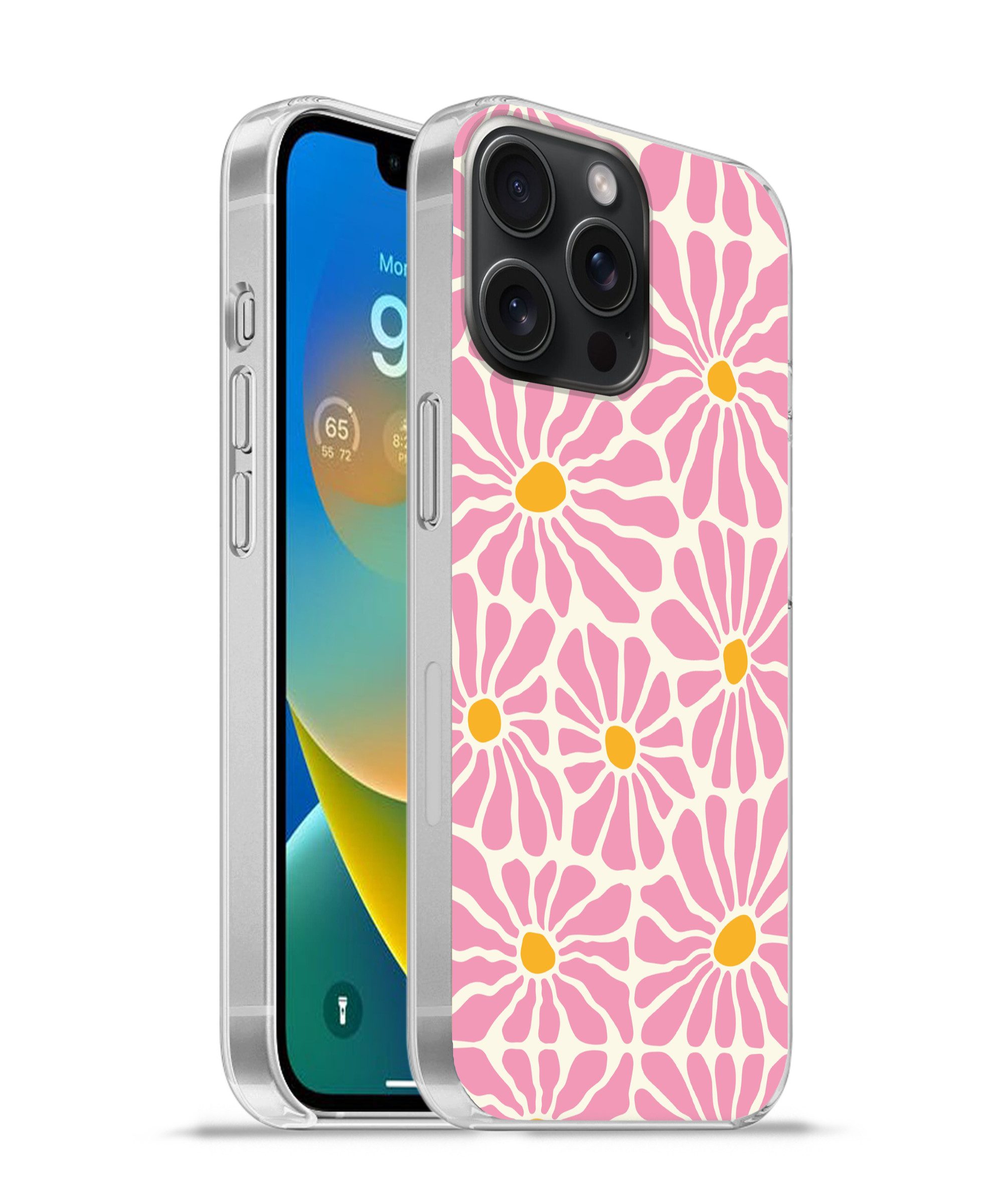 MuchoWow Handyhülle für Apple iPhone 15 Pro Max Blumen - Muster - Rosa - Beige - Orange, Smartphone-Bumper, Print, Handy Schutzhülle Dünn