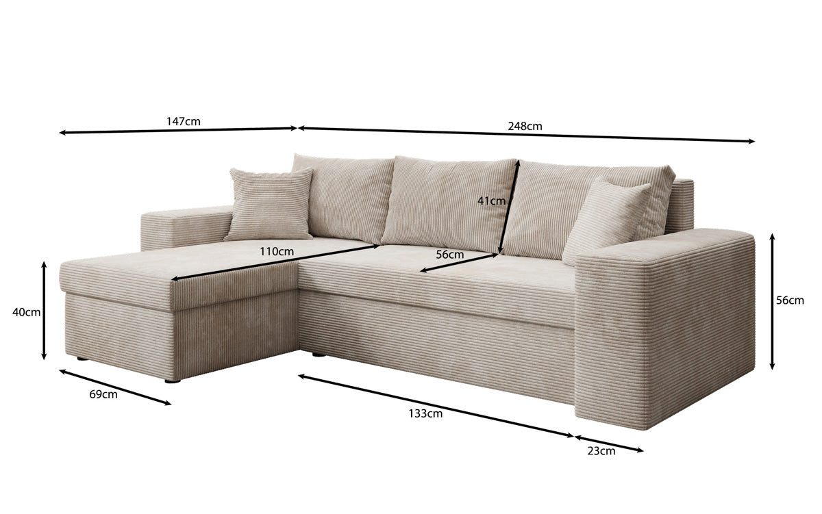 Luxusbetten24 Schlafsofa Designer Sofa Denver in Cord, mit Stauraum und Schlaffunktion – Bild 5 von 5