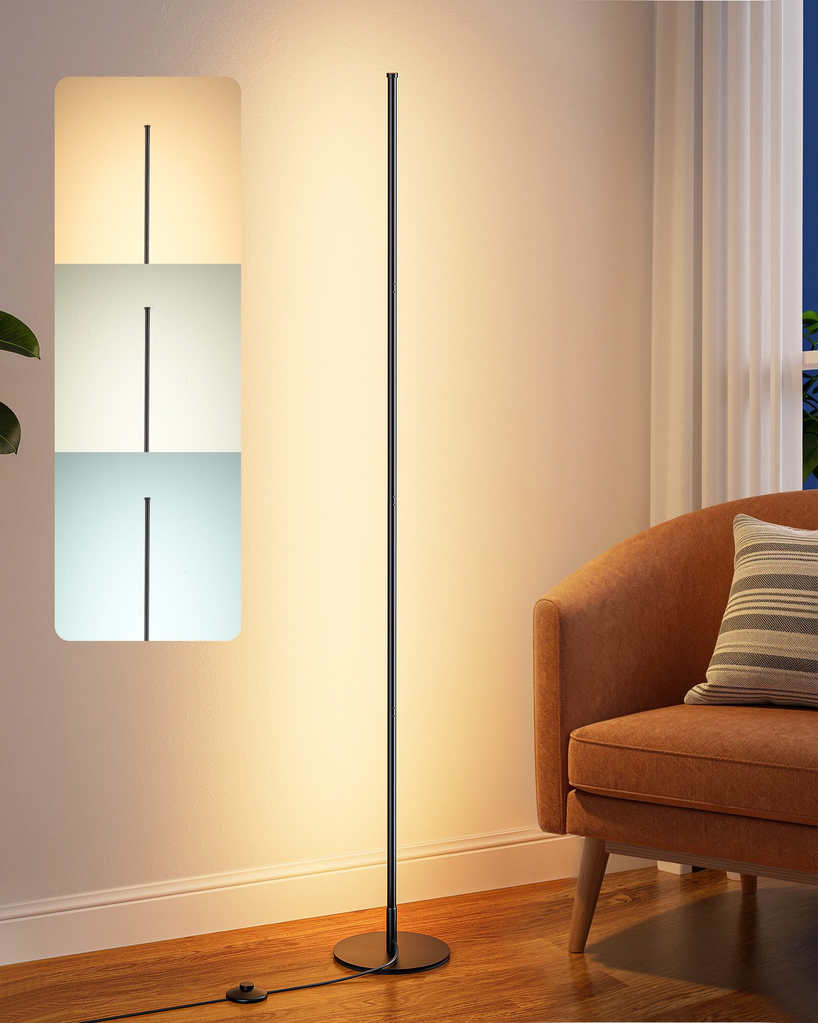 EDISHINE LED Stehlampe Wohnzimmer dimmbar, LED fest integriert, 3000-6000k dimmbar, Minimalistische Stehleuchte