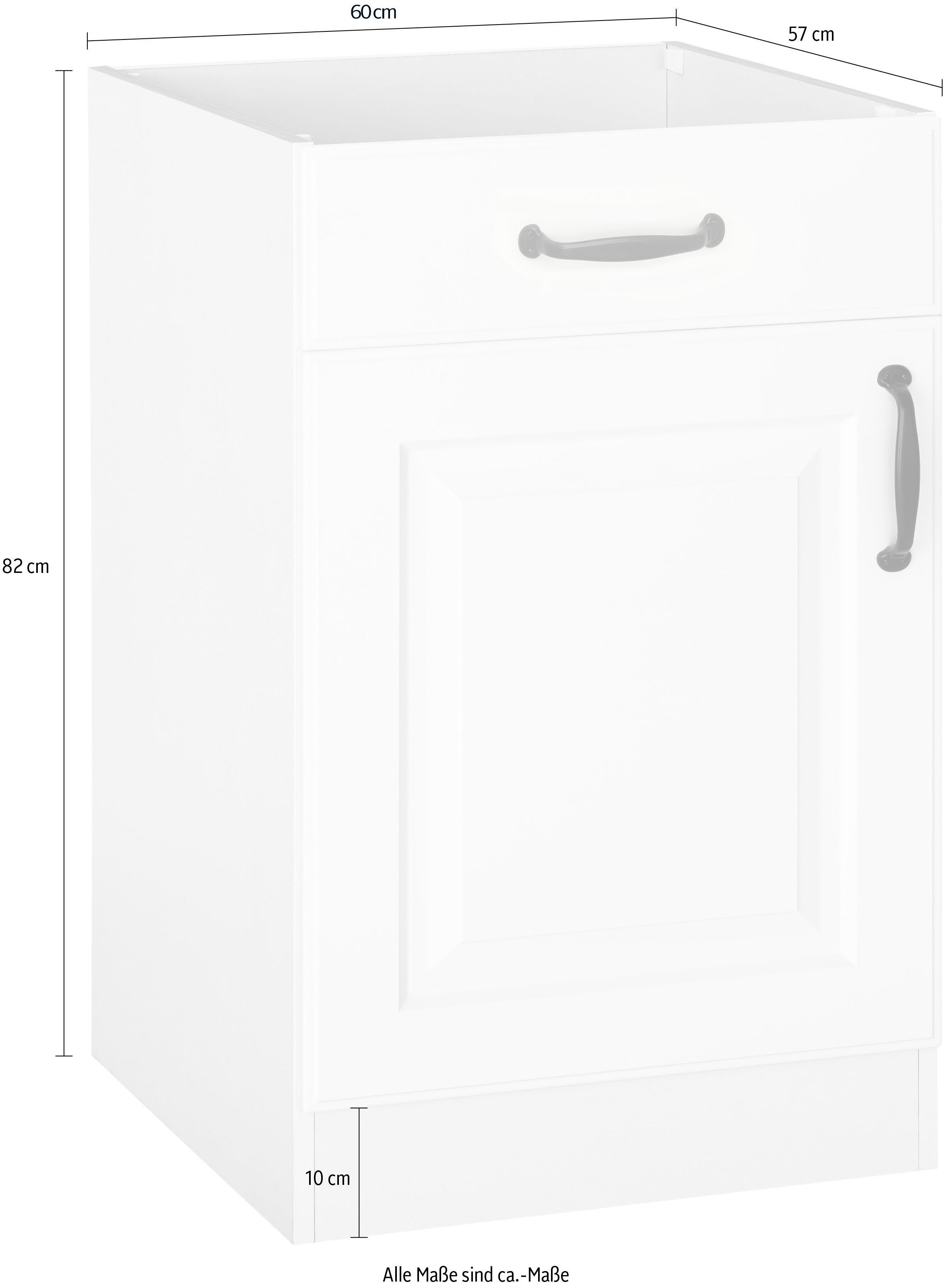 Unterschrank Weiß/Weiß Küchen | cm Kassettenfront, breit wiho Weiß Arbeitsplatte mit Erla ohne 60