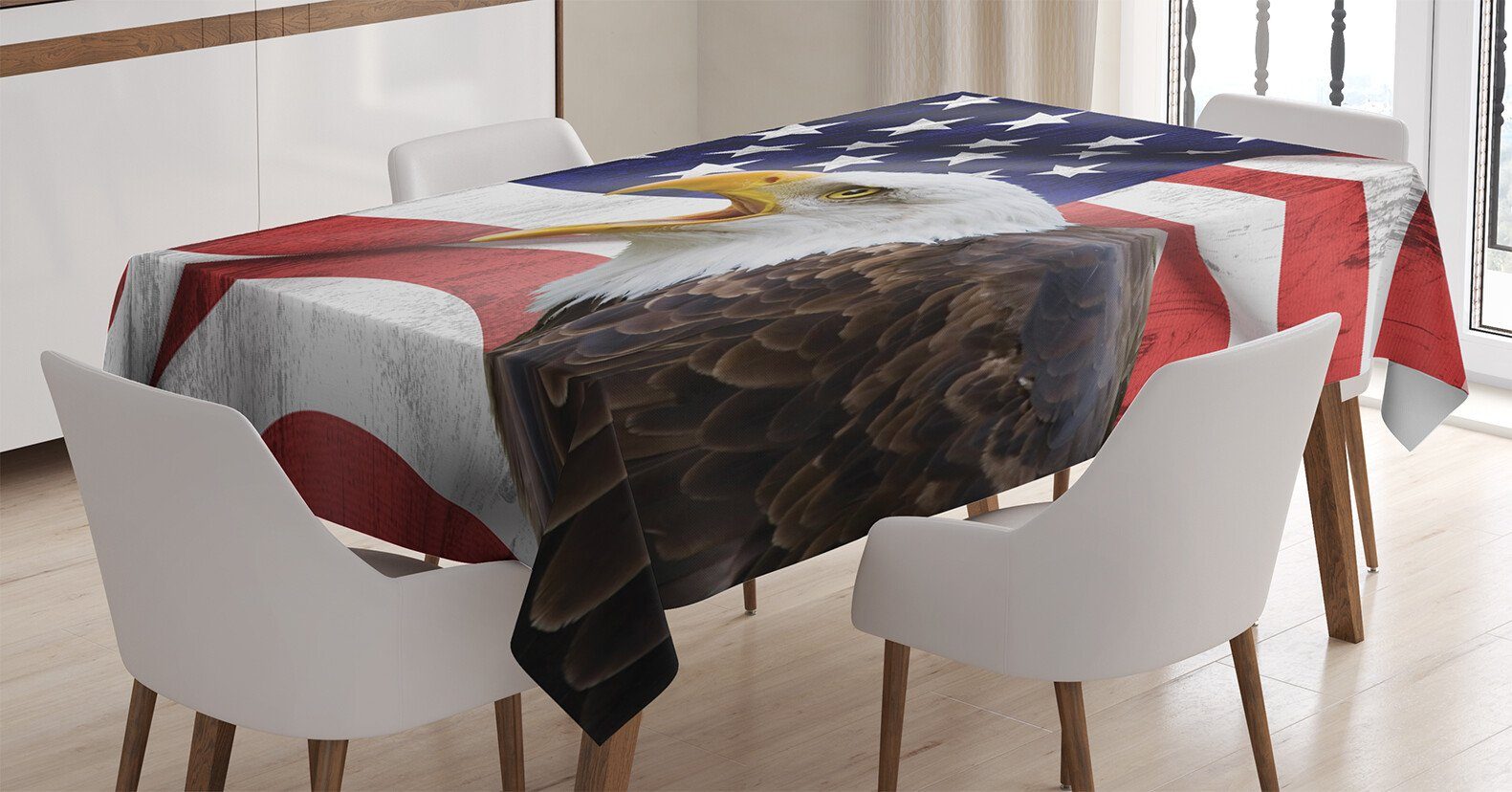 Abakuhaus Tischdecke Eagle Bald Außen den Farben, Amerikanische geeignet Klare Farbfest Für Waschbar Bereich Flagge
