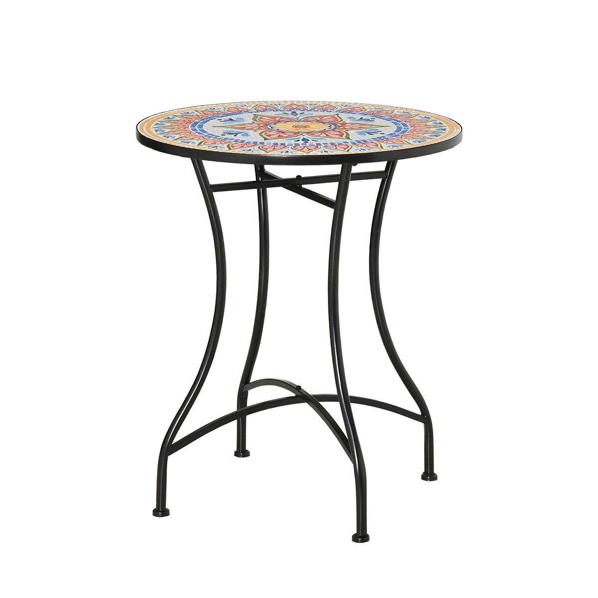 XDeer Gartentisch Gartentisch mit Mosaikplatte Keramik Balkontisch, Terrassentisch Ø60 cm Rot+Blau+Weiß