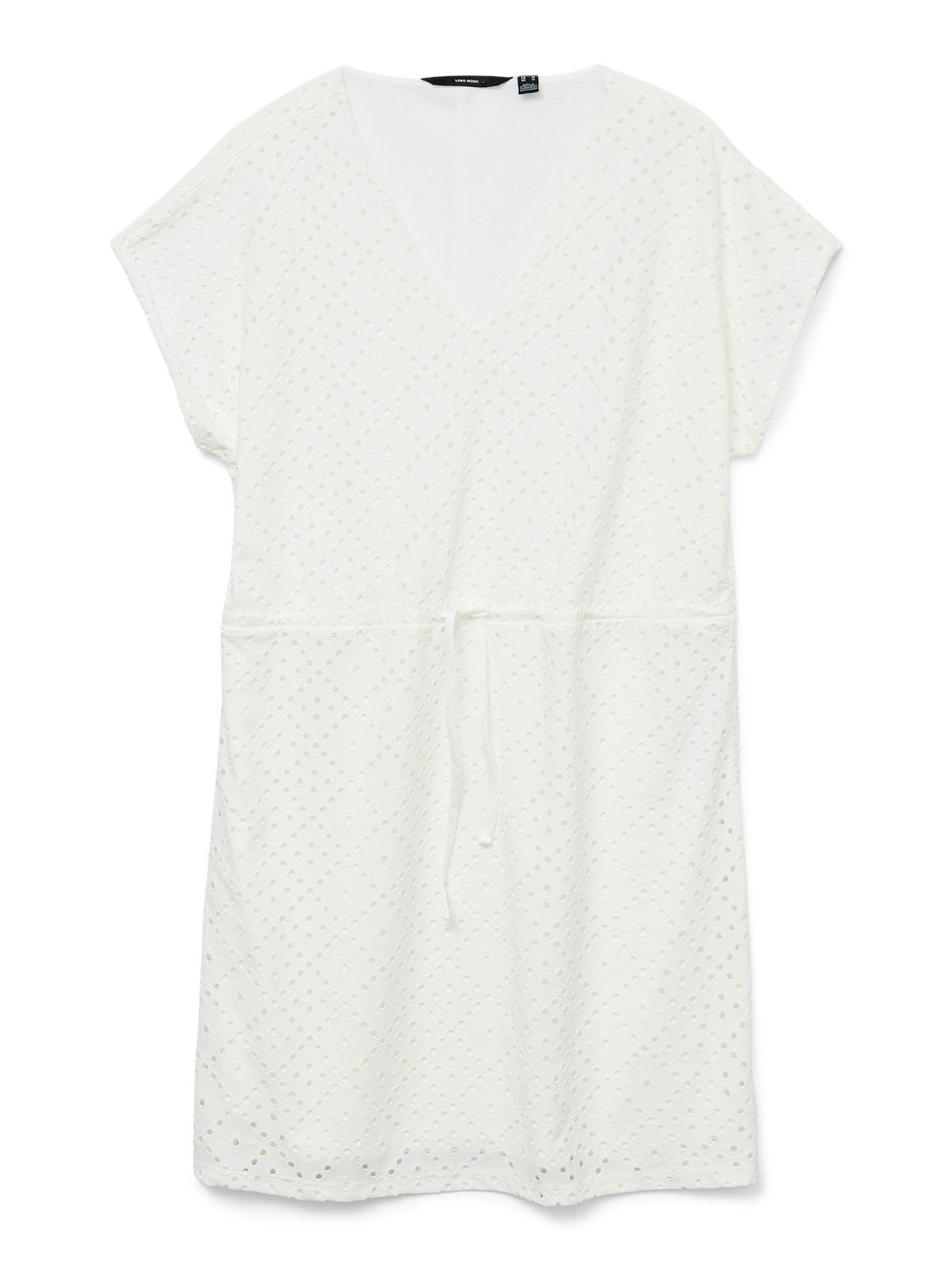 Vero Moda Shirtkleid mit V-Ausschnitt, Broderie-Anglaise, Kordelzug (mini) VMTASSA SS SHORT DRESS JRS NOOS