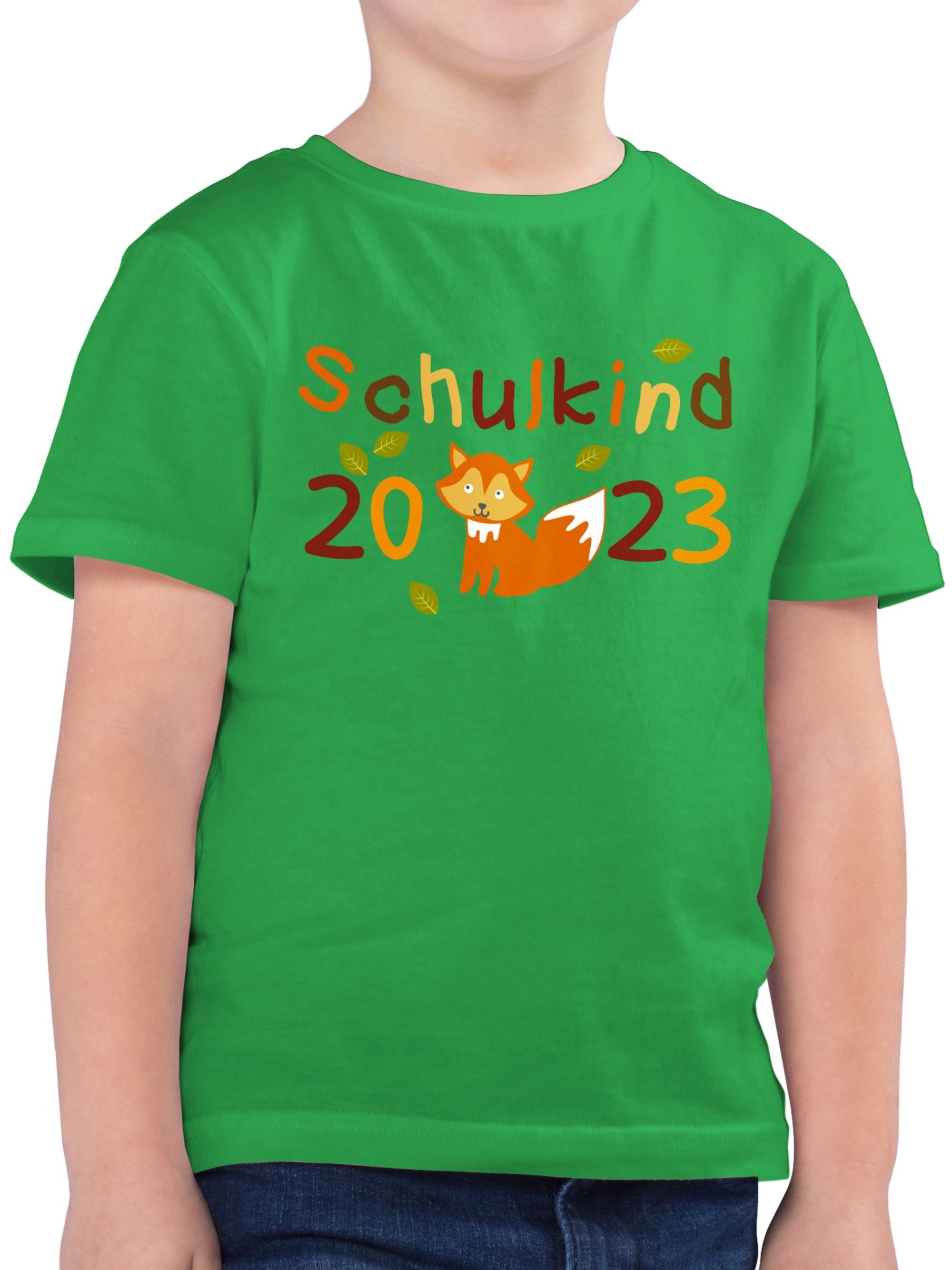 Shirtracer T-Shirt Schulkind 2023 Fuchs Einschulung Junge Schulanfang Geschenke 1 Grün