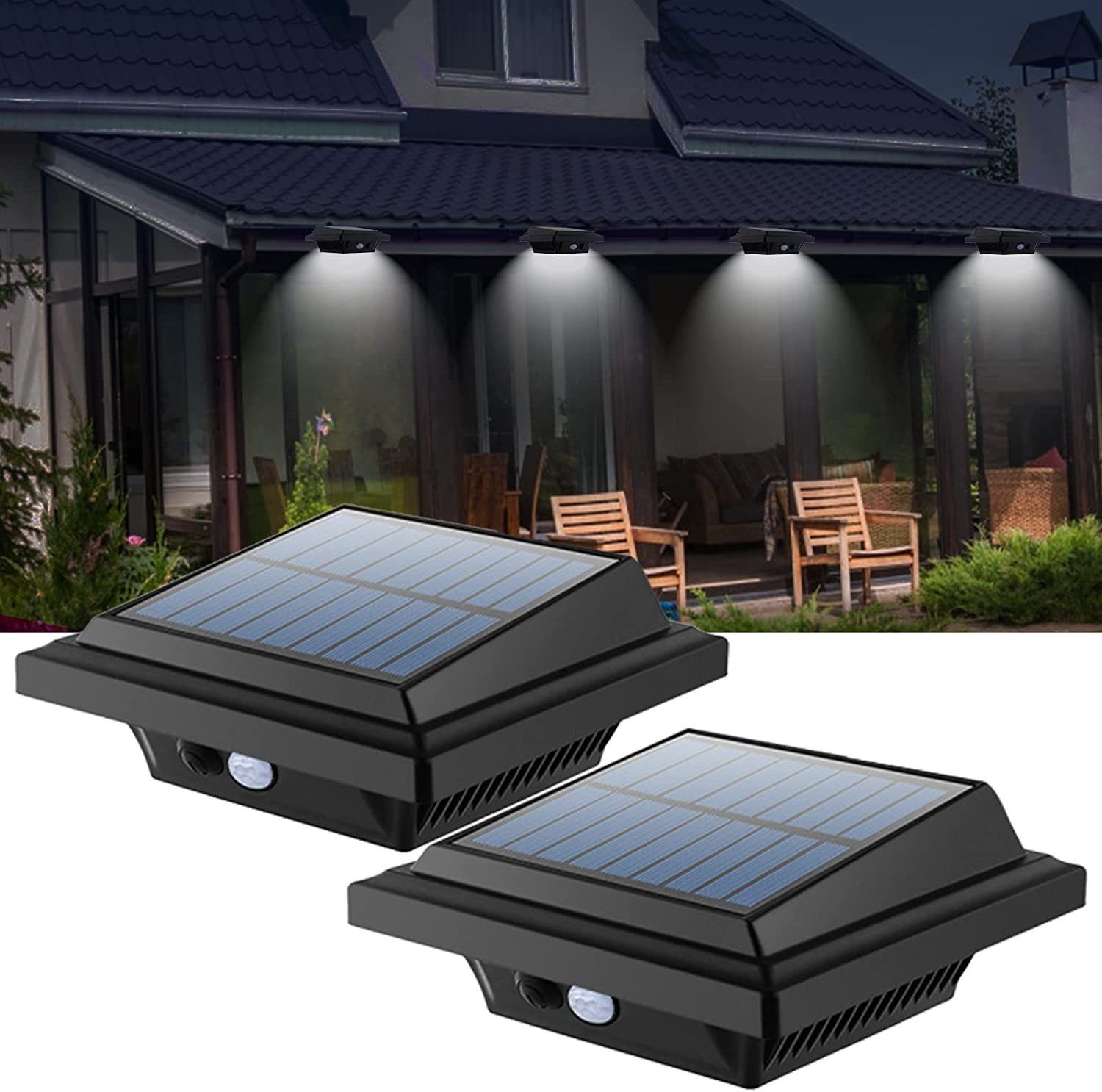 Zaun, Coisini Dachrinnen Solarleuchten für 40LEDs Haus, 2Stück LED Wegeleuchte Lichtsensor Dachrinnenleuchte